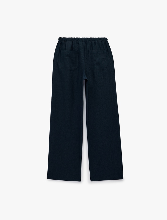  Keten Görünümlü Cepli Straight Fit Düz Paça Pantolon