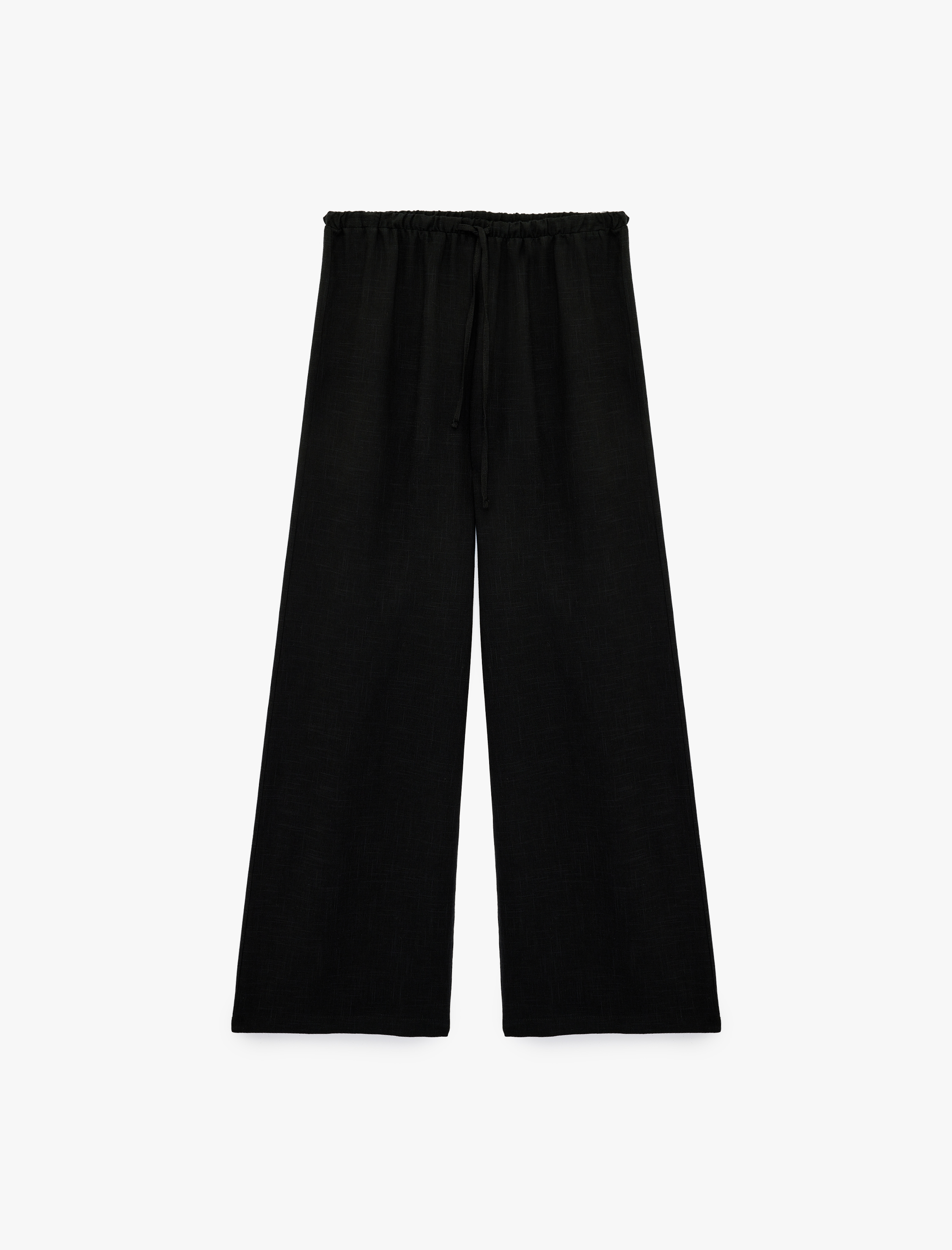   Viskon Karışımlı Beli Bağcıklı Geniş Paça Pantolon