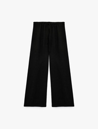 Viskon Karışımlı Beli Bağcıklı Geniş Paça Pantolon