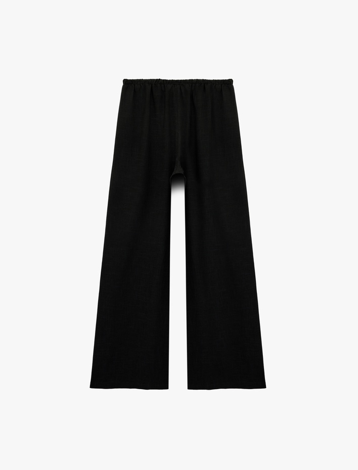  Viskon Karışımlı Beli Bağcıklı Geniş Paça Pantolon