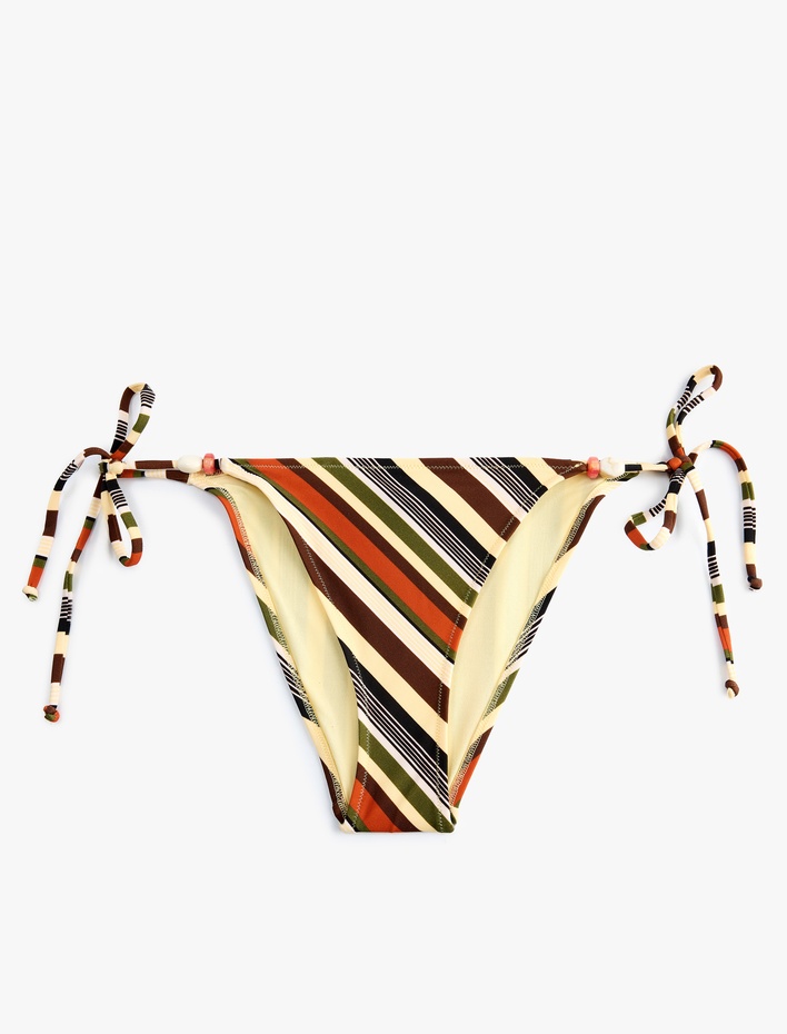  Yan Bağlamalı İpli Çizgili Bikini Alt