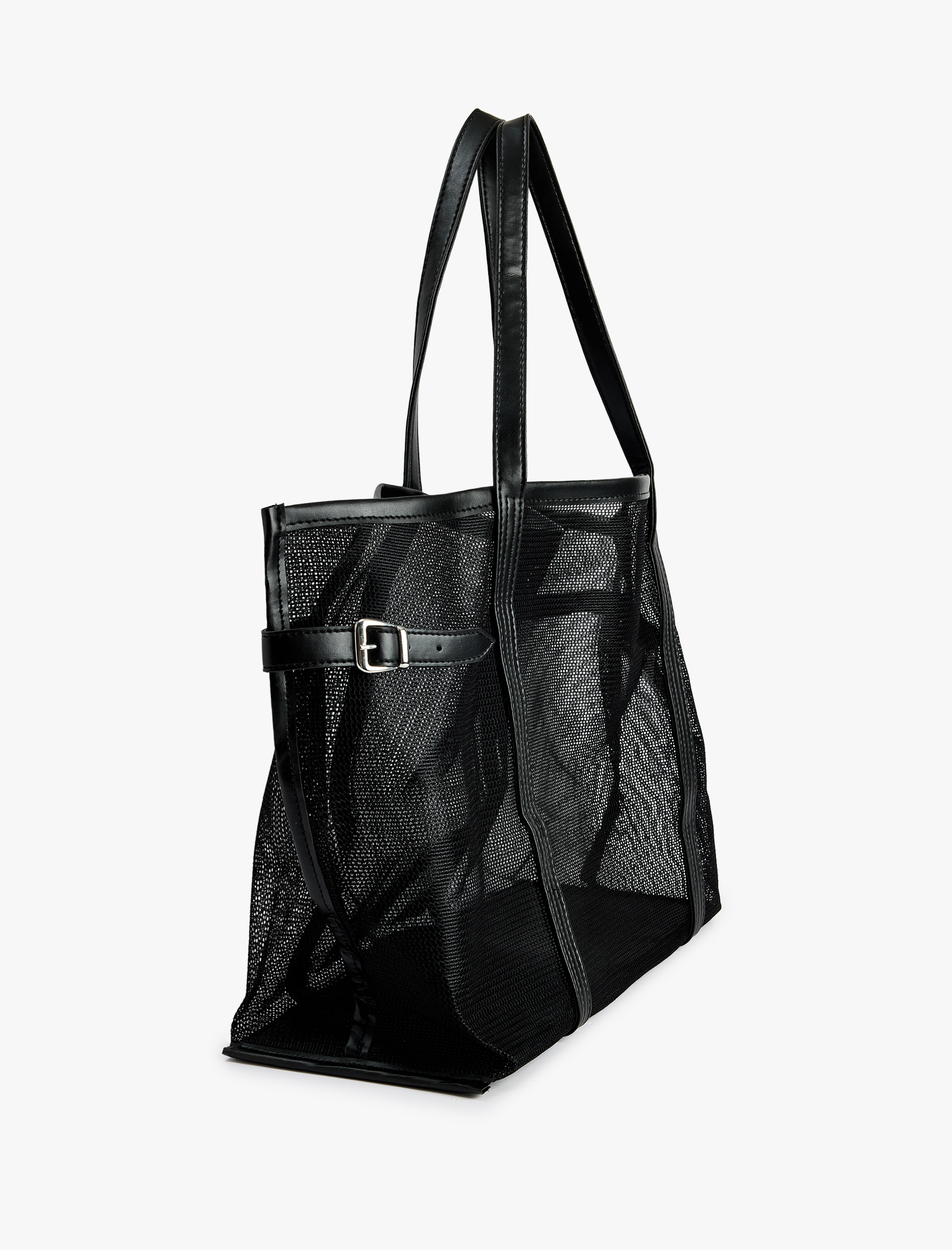  Kadın Büyük Metal Tokalı Fileli Tote Çanta