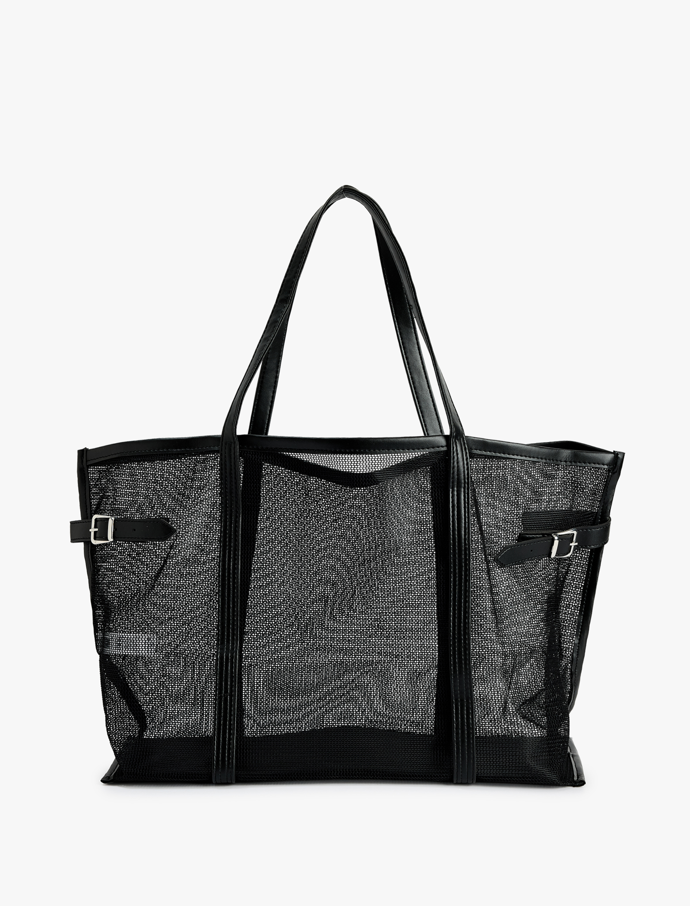  Kadın Büyük Metal Tokalı Fileli Tote Çanta