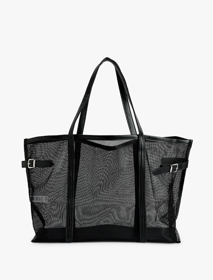 Kadın Büyük Metal Tokalı Fileli Tote Çanta