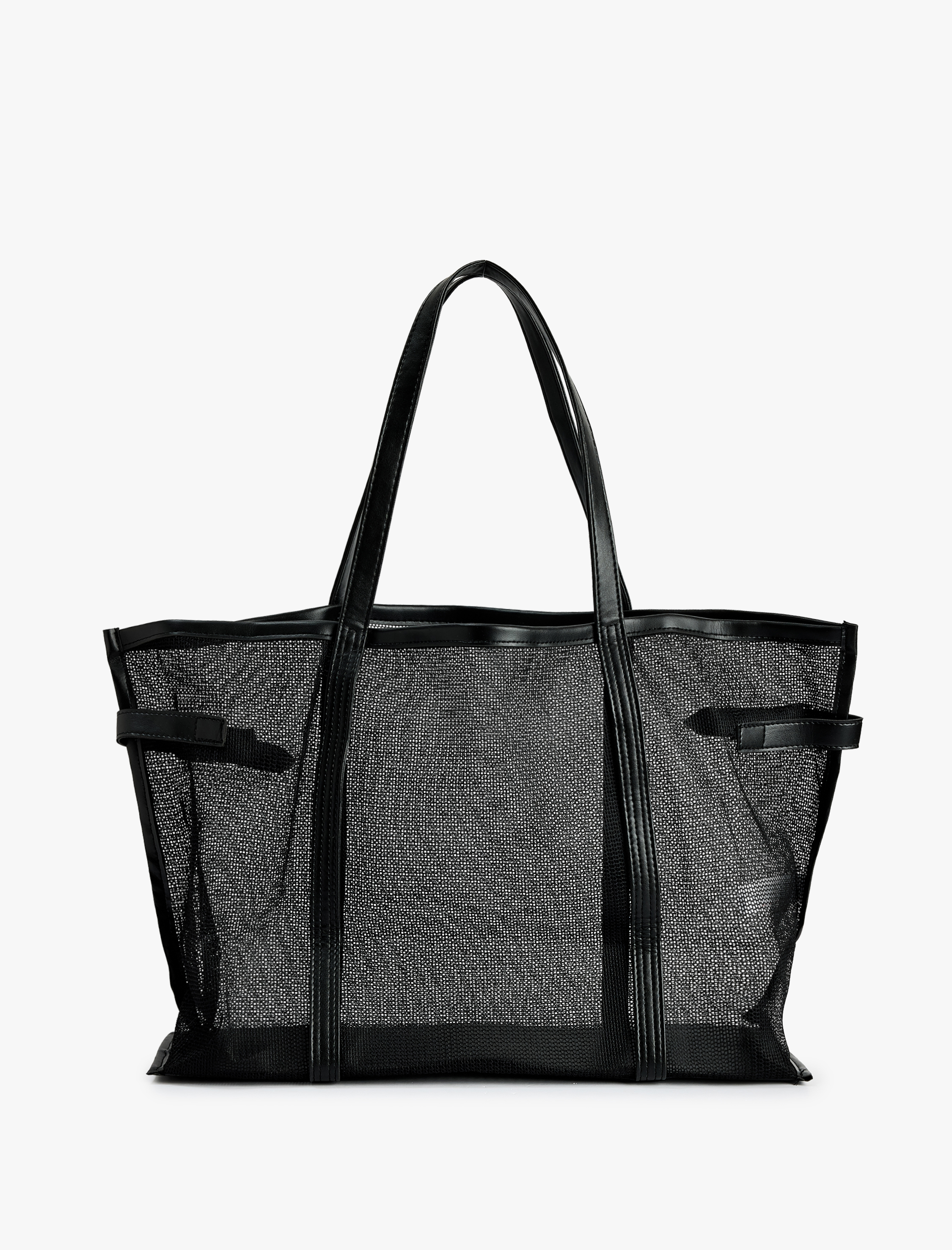  Kadın Büyük Metal Tokalı Fileli Tote Çanta
