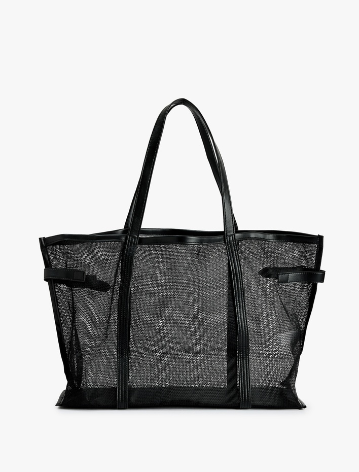 Kadın Büyük Metal Tokalı Fileli Tote Çanta