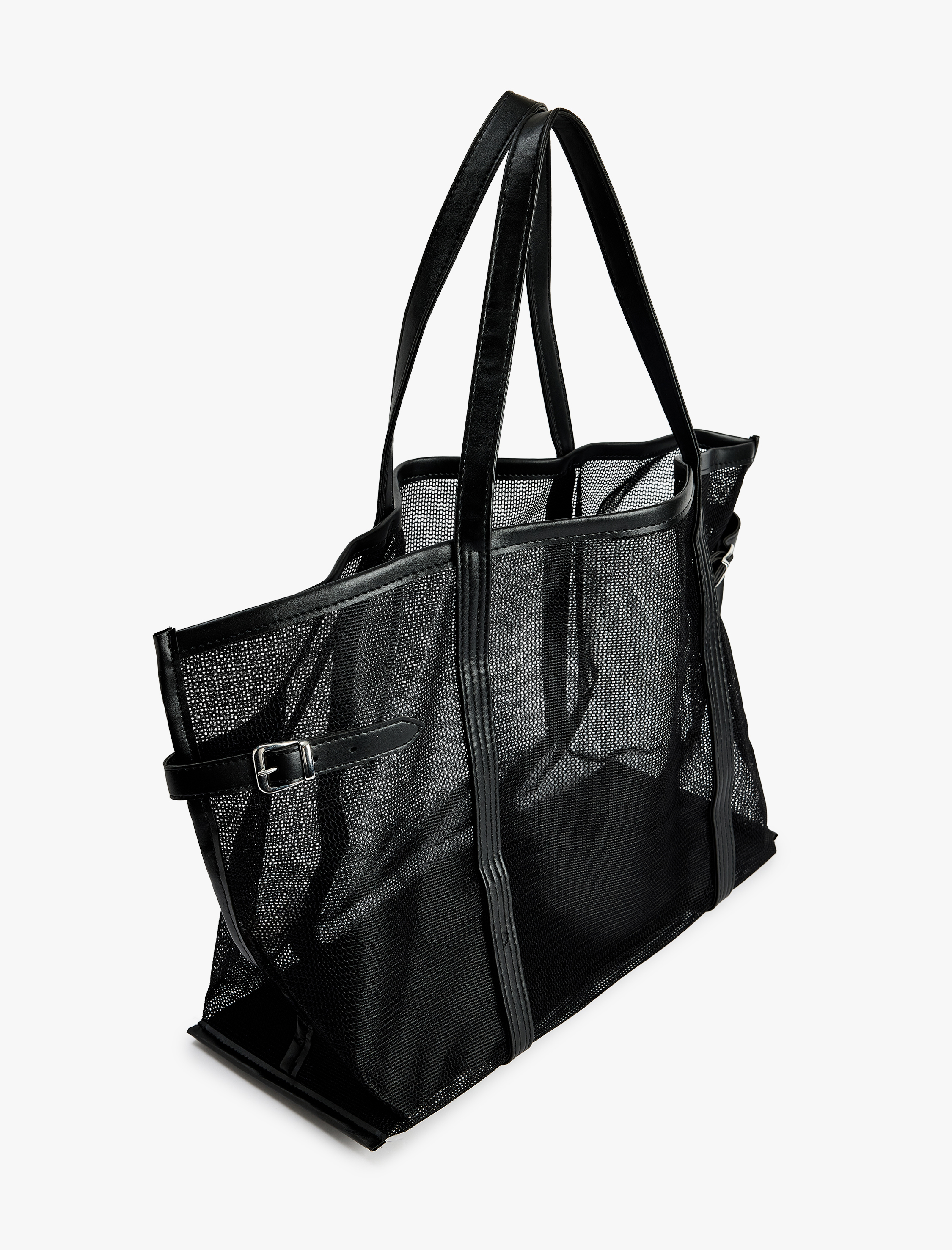  Kadın Büyük Metal Tokalı Fileli Tote Çanta
