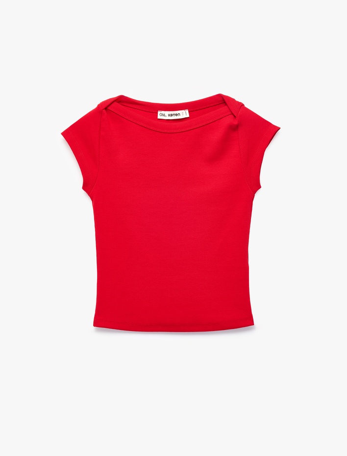  Slim Fit Kısa Kollu Kayık Yaka Kaşkorse Pamuklu Tişört