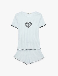 Modal Kumaş Kısa Kollu Bisiklet Yaka Şortlu Pijama Takımı