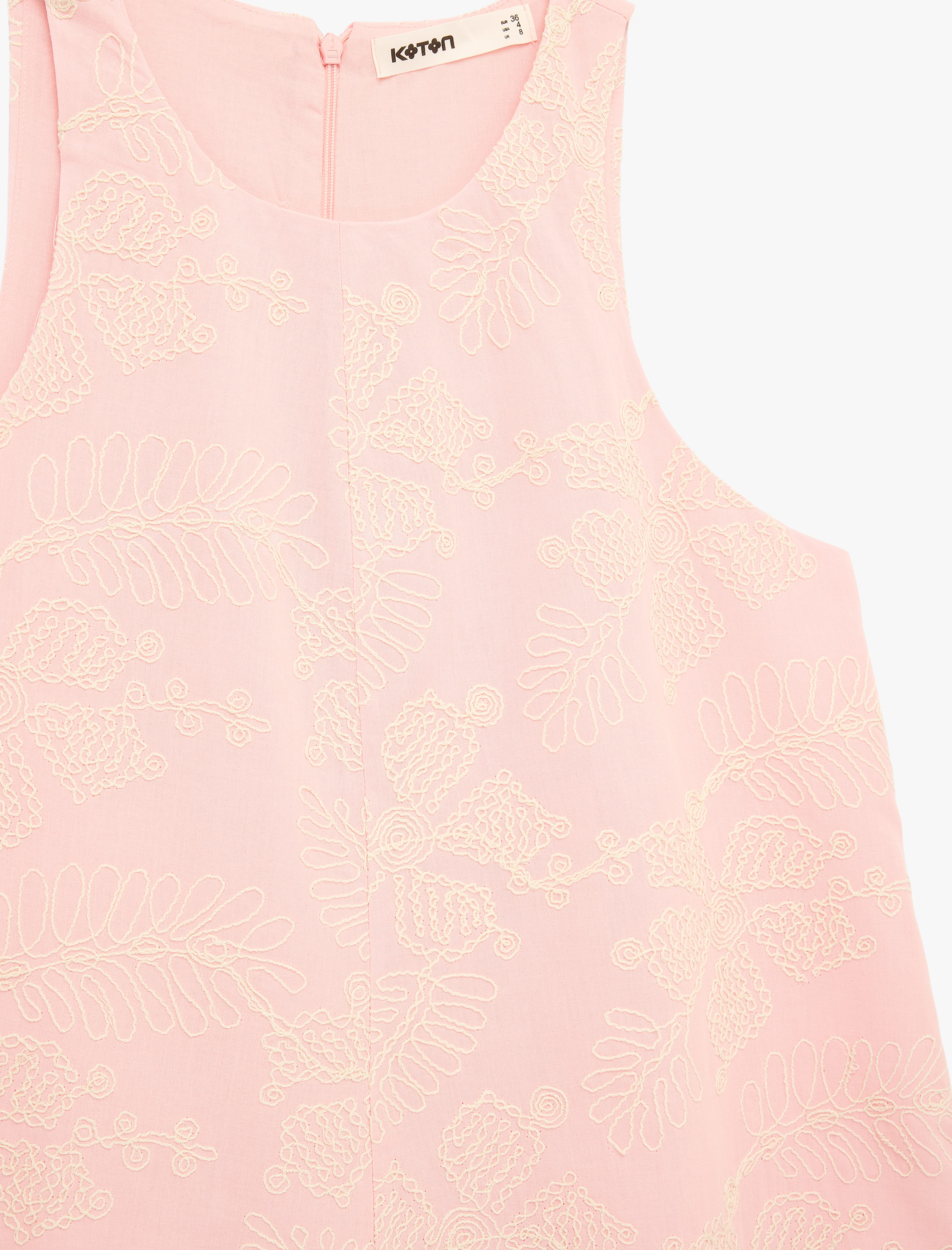   Pamuklu Kolsuz Floral Nakış Detaylı Brodeli Halter Yaka Mini Elbise