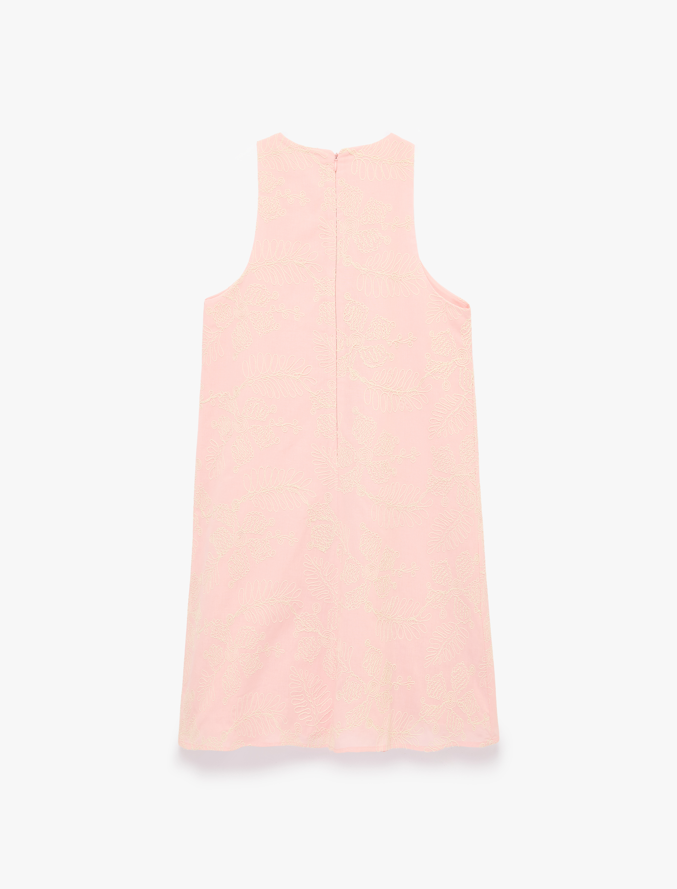   Pamuklu Kolsuz Floral Nakış Detaylı Brodeli Halter Yaka Mini Elbise