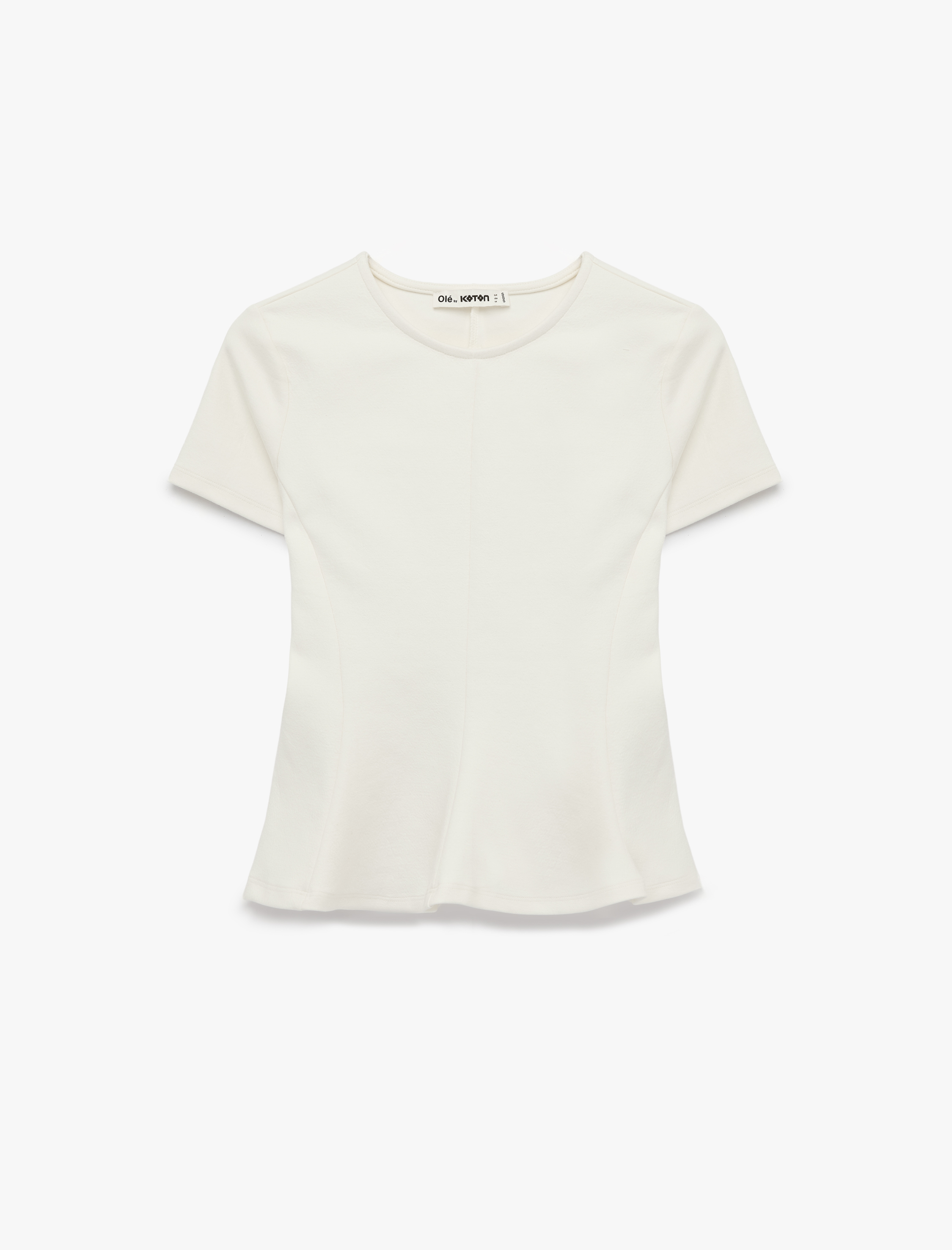   Pamuklu Kısa Kollu Bisiklet Yaka Peplum Bluz
