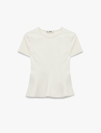 Pamuklu Kısa Kollu Bisiklet Yaka Peplum Bluz