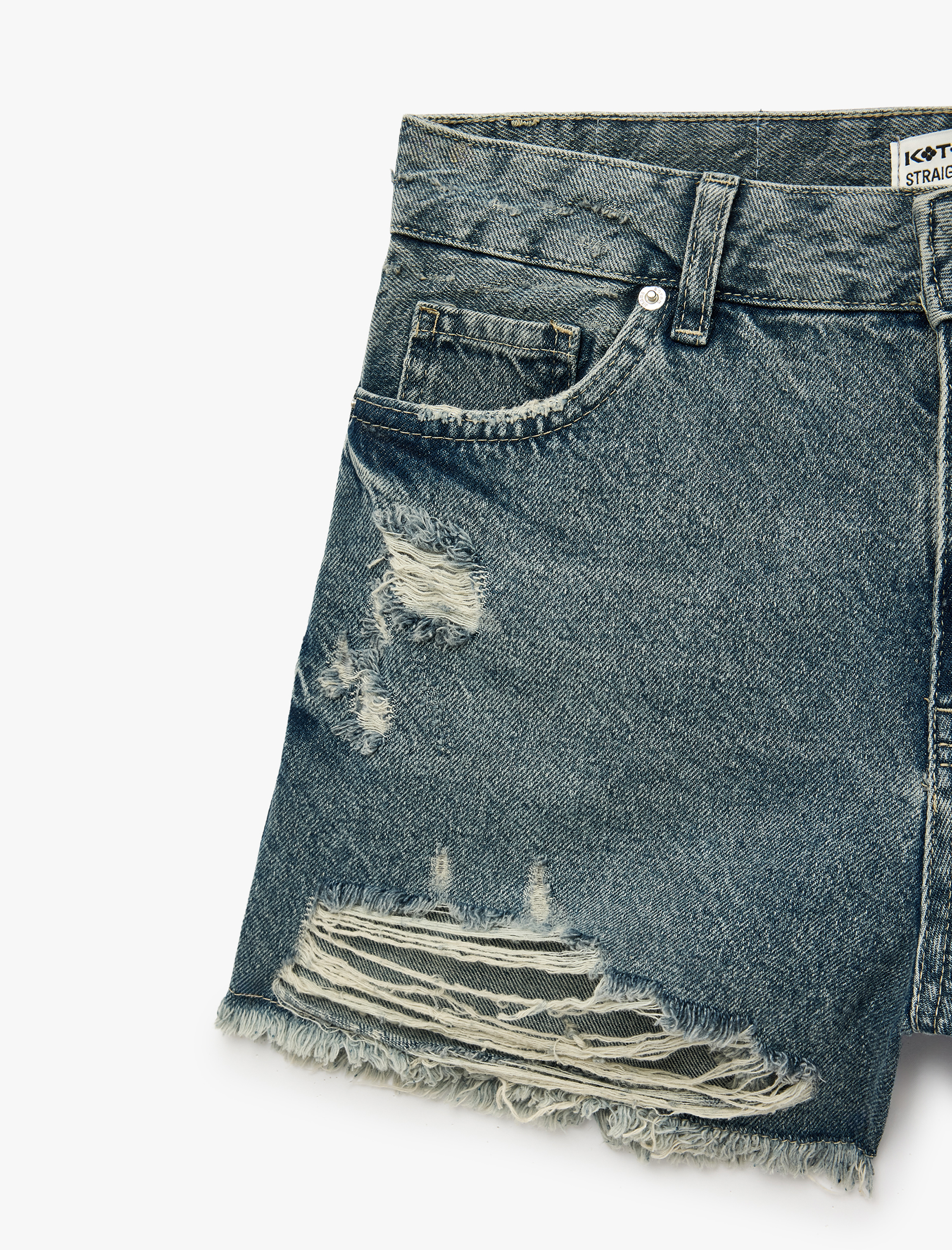   Yıpratma Detaylı Pamuklu Rahat Kalıp Mini Denim Şort