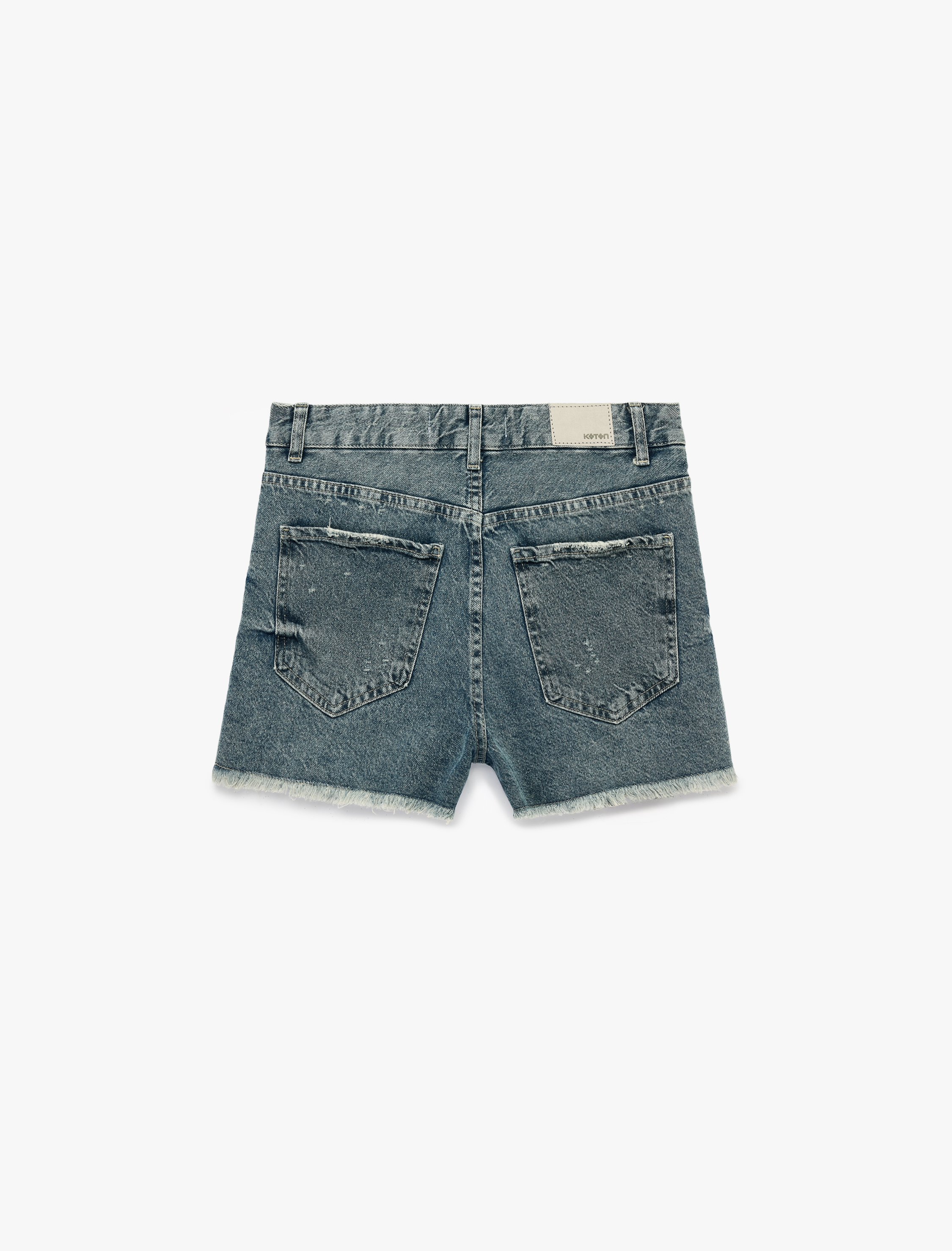   Yıpratma Detaylı Pamuklu Rahat Kalıp Mini Denim Şort