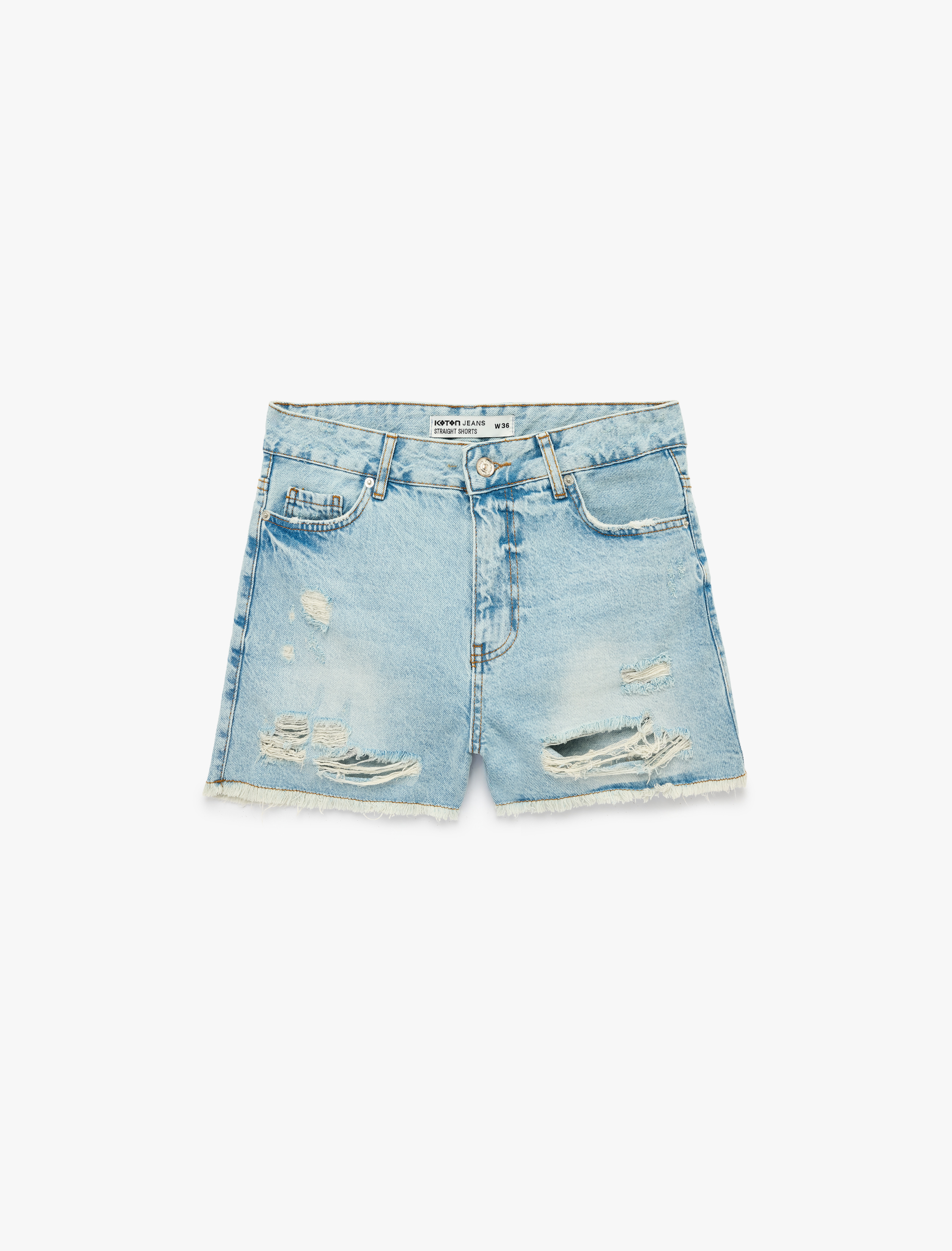   Yıpratma Detaylı Pamuklu Rahat Kalıp Mini Denim Şort