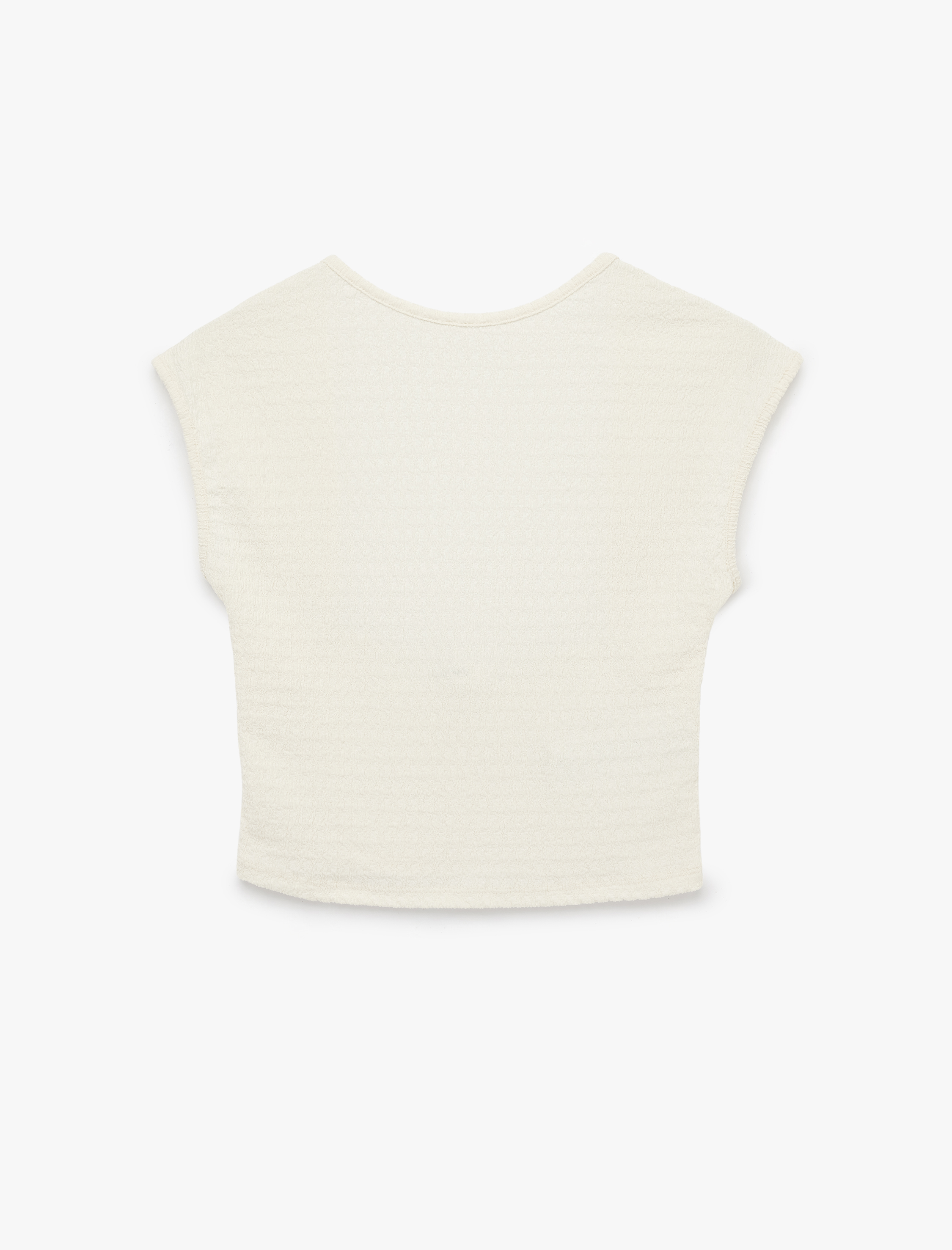   Bürümcük Kumaş Dokulu Slim Fit Kolsuz Sırt Detaylı Crop Tişört