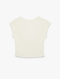 Bürümcük Kumaş Dokulu Slim Fit Kolsuz Sırt Detaylı Crop Tişört