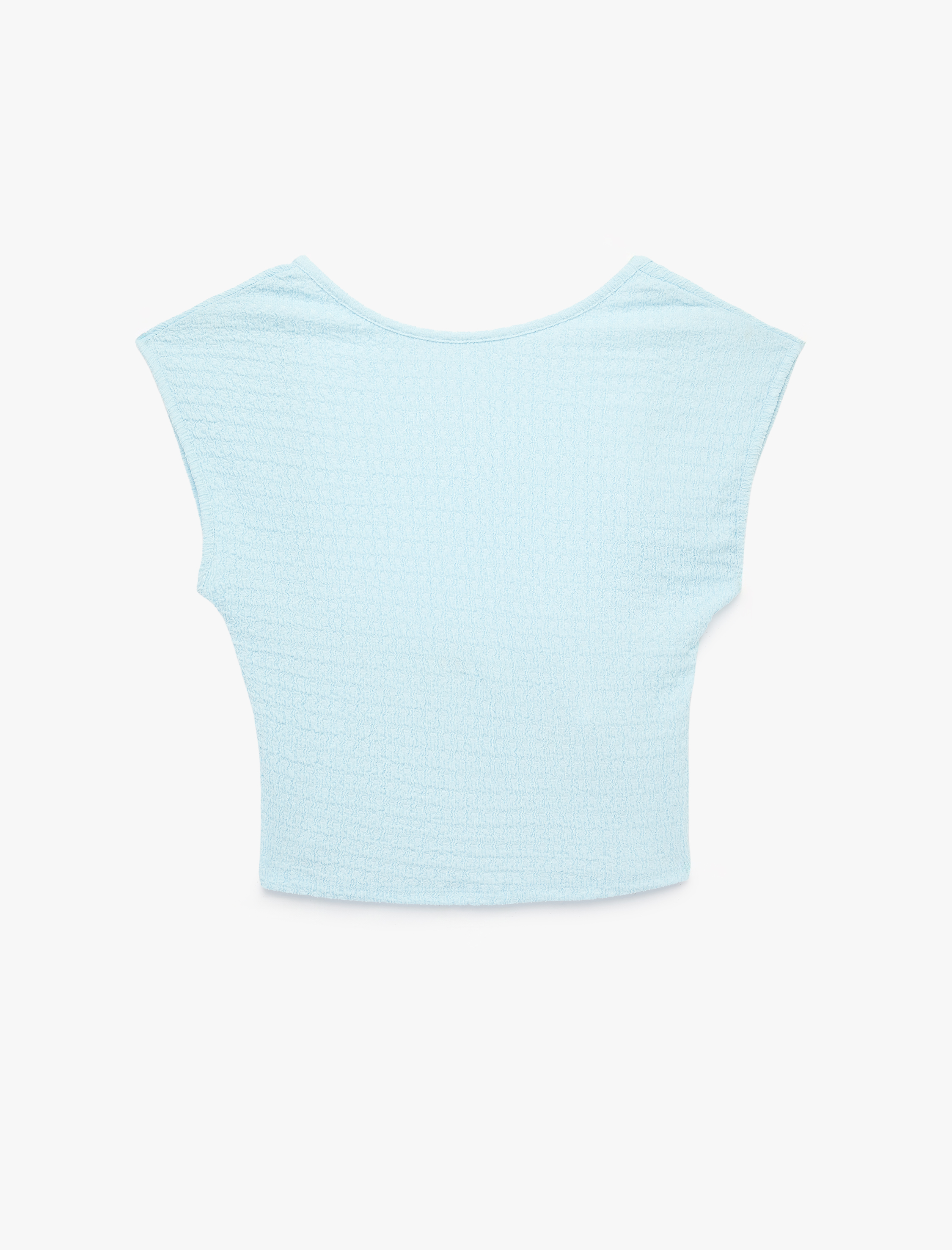   Bürümcük Kumaş Dokulu Slim Fit Kolsuz Sırt Detaylı Crop Tişört