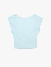 Bürümcük Kumaş Dokulu Slim Fit Kolsuz Sırt Detaylı Crop Tişört