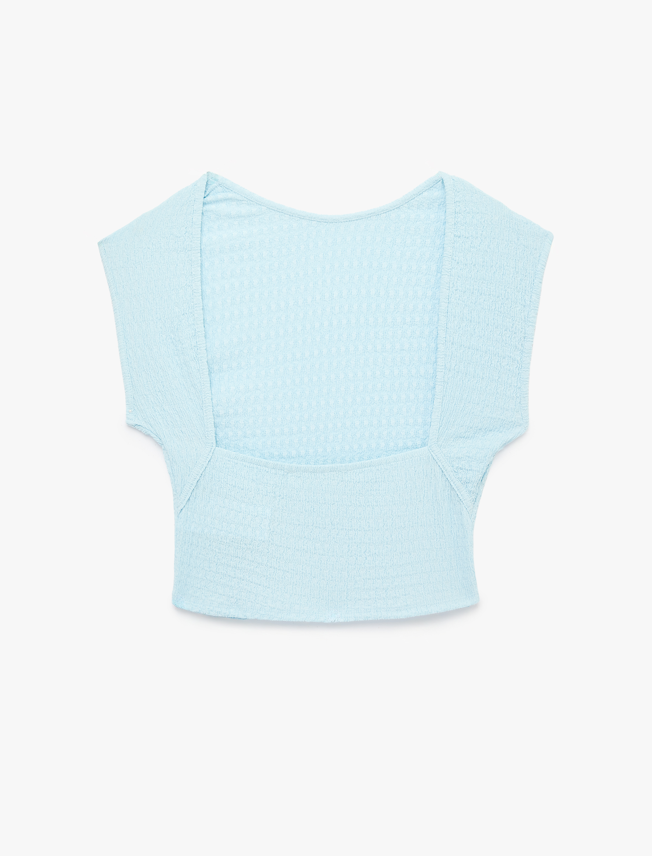   Bürümcük Kumaş Dokulu Slim Fit Kolsuz Sırt Detaylı Crop Tişört