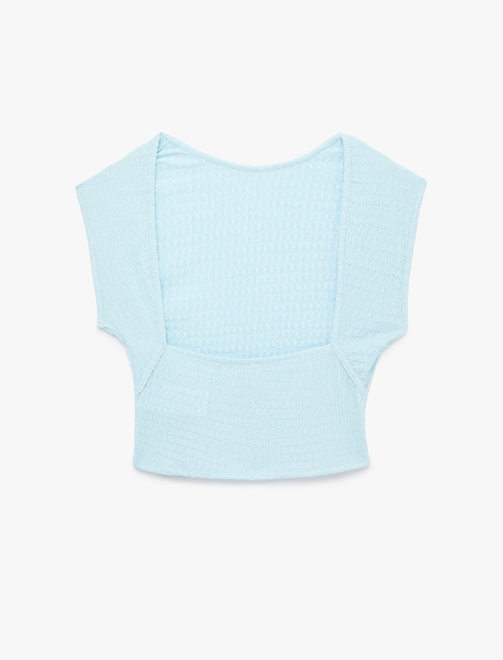  Bürümcük Kumaş Dokulu Slim Fit Kolsuz Sırt Detaylı Crop Tişört