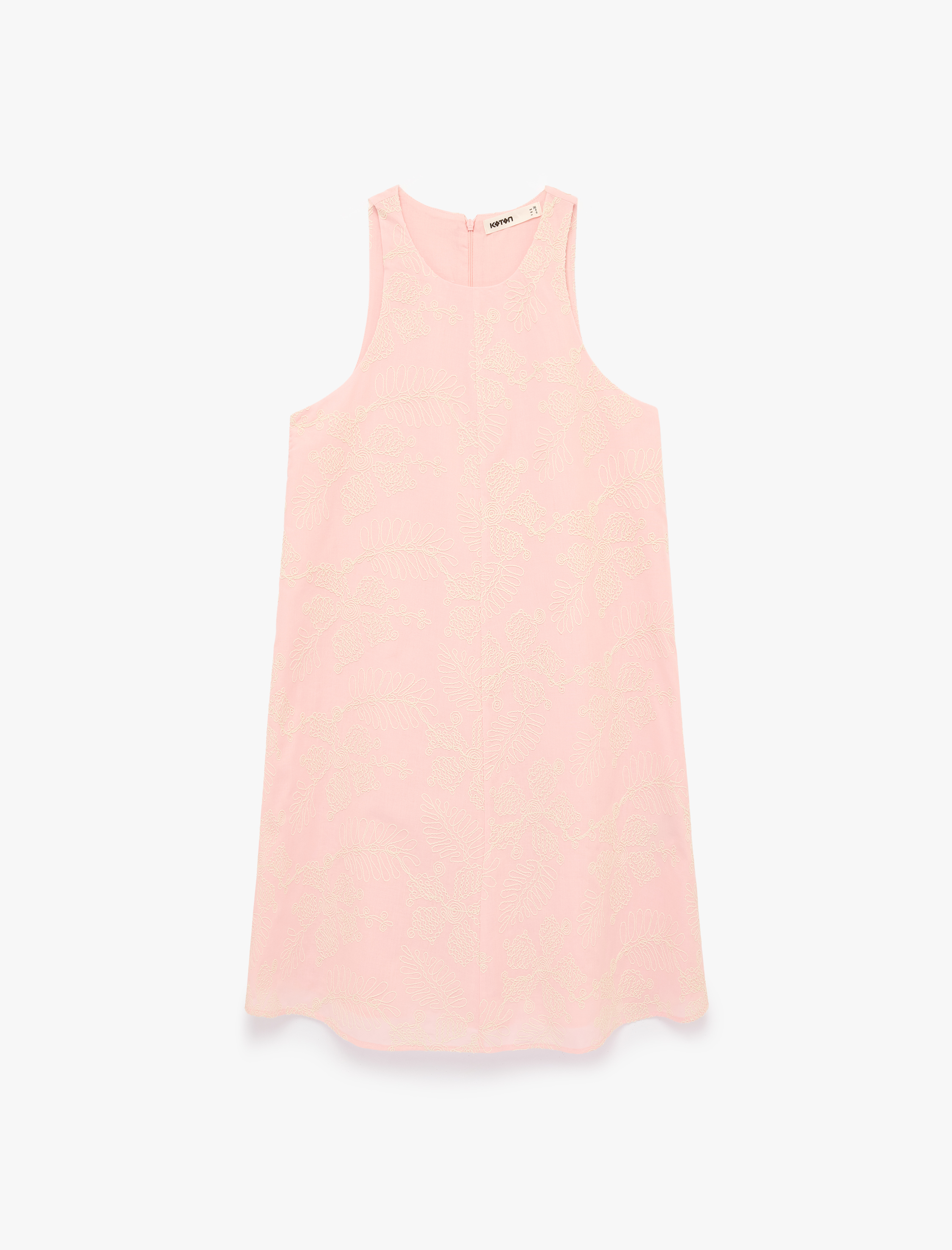   Pamuklu Kolsuz Floral Nakış Detaylı Brodeli Halter Yaka Mini Elbise
