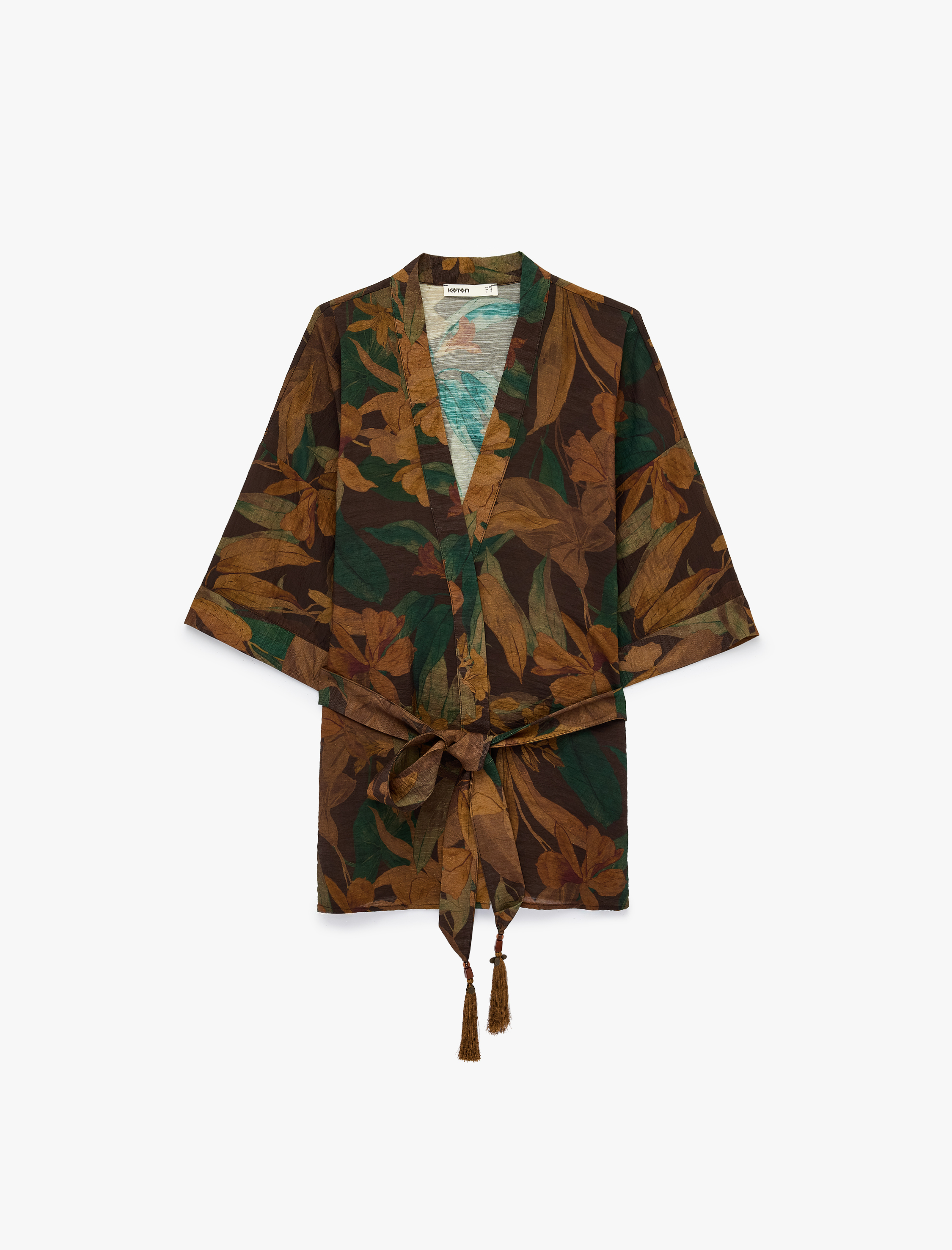   Koton X Melis Ağazat - Püsküllü Kuşak Detaylı Floral Desenli Kimono