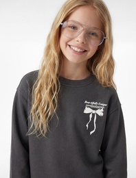 Uzun Kollu Bisiklet Yaka Fiyonk Baskılı Sweatshirt