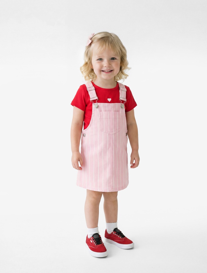 Kız Bebek Pamuklu Kare Yaka Askılı Denim Jile Elbise