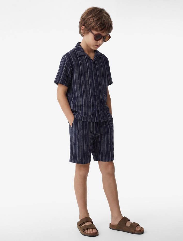 Erkek Çocuk Kısa Kollu Gölek Yaka Oversize Çizgili Tişört