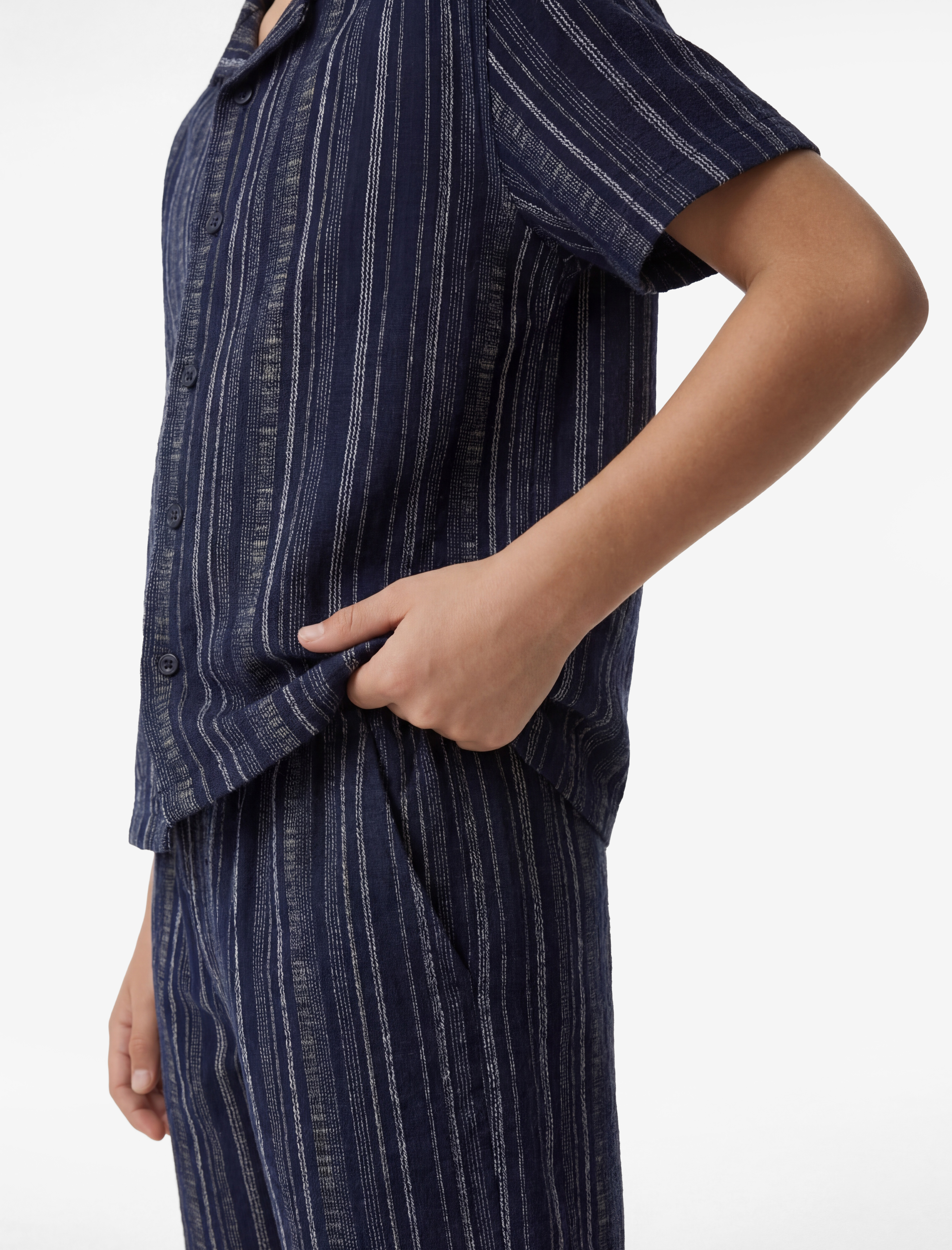  Erkek Çocuk Kısa Kollu Gölek Yaka Oversize Çizgili Tişört