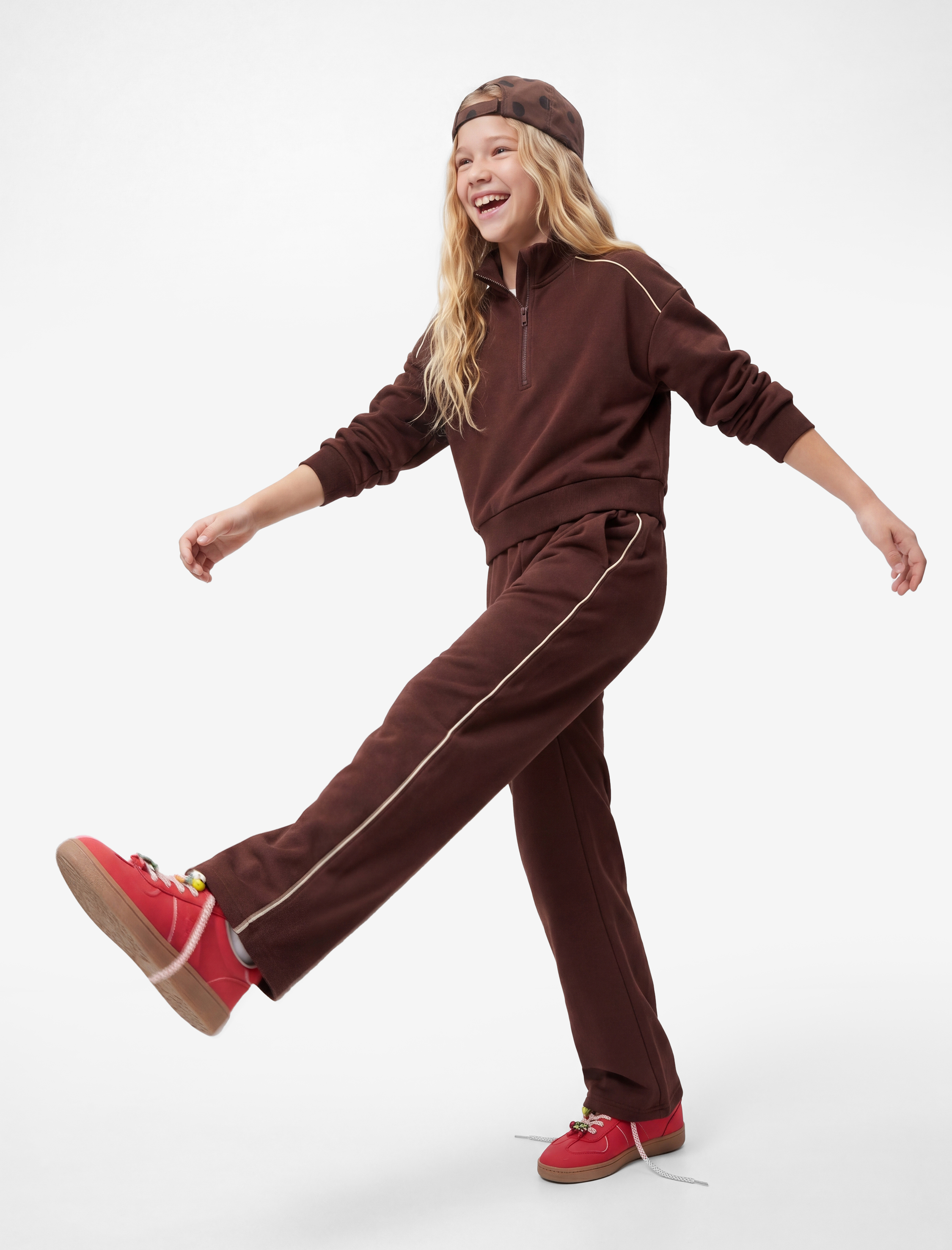  Kız Çocuk Dik Yaka Uzun Kollu Modal Karışımlı Yarım Fermuarlı Crop Sweatshirt