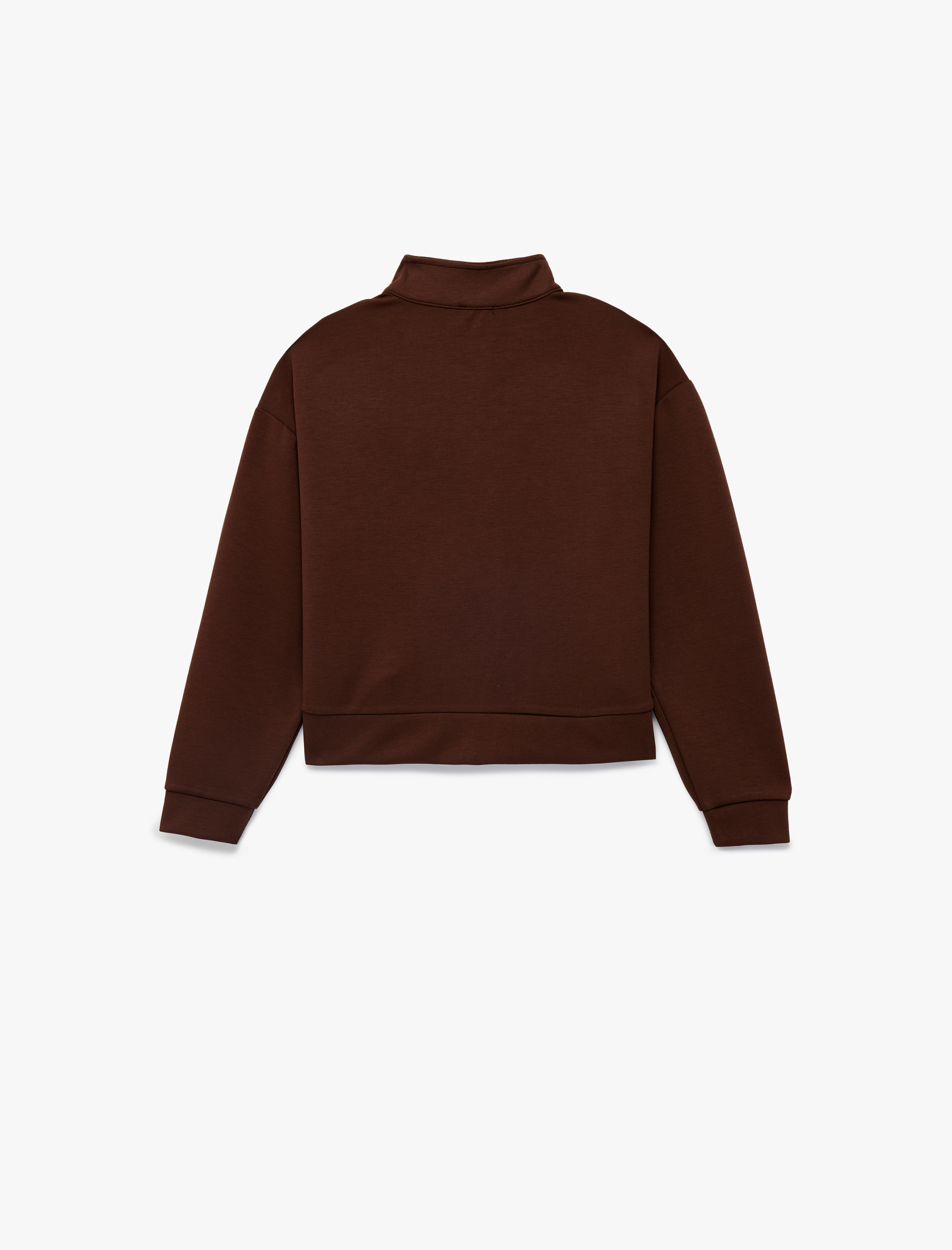  Kız Çocuk Dik Yaka Uzun Kollu Modal Karışımlı Yarım Fermuarlı Crop Sweatshirt