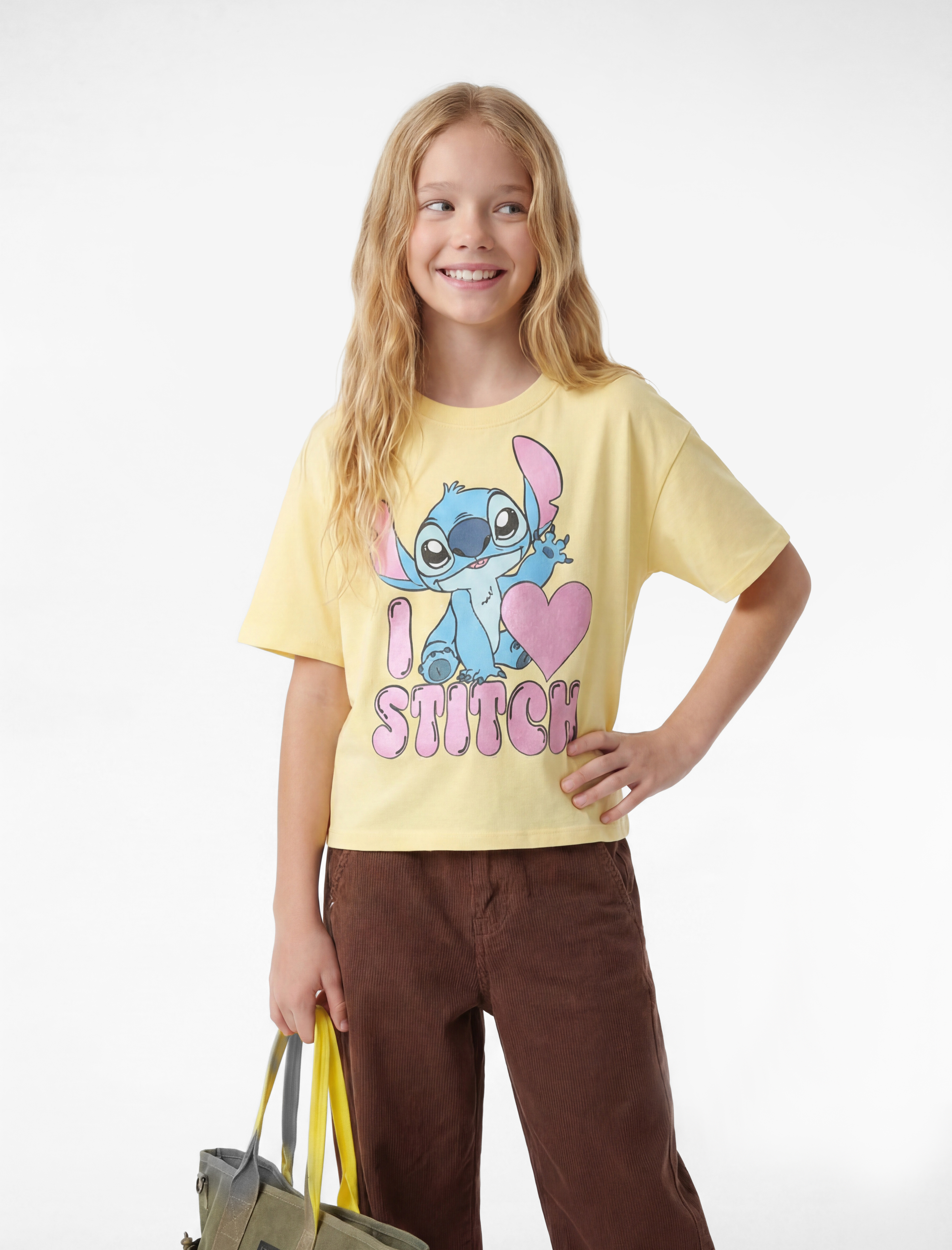  Kız Çocuk Kısa Kollu Bisiklet Yaka Pamuklu Lisanslı Stitch Baskılı Tişört
