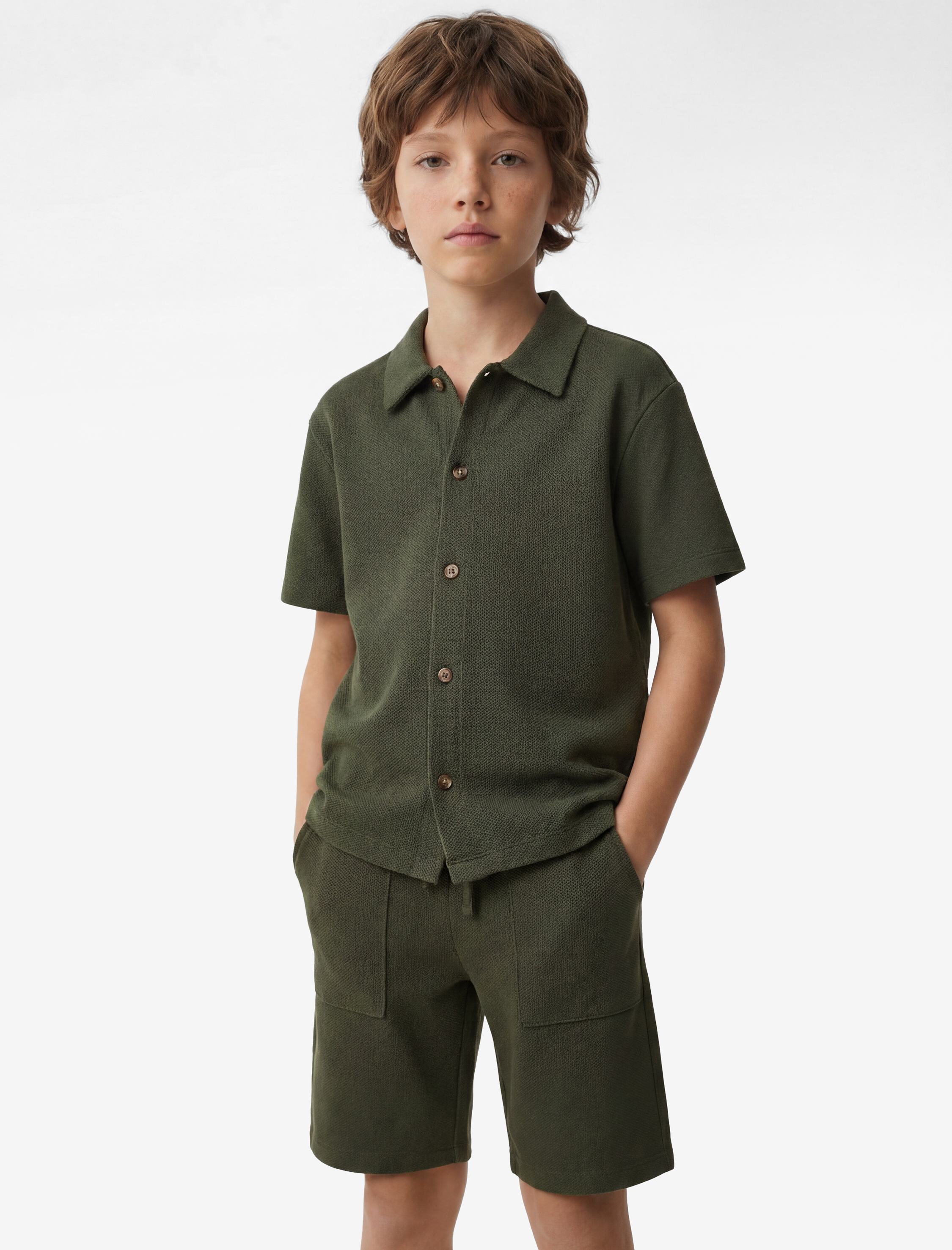  Erkek Çocuk Pike Kumaş Regular Fit Kısa Kollu Gömlek