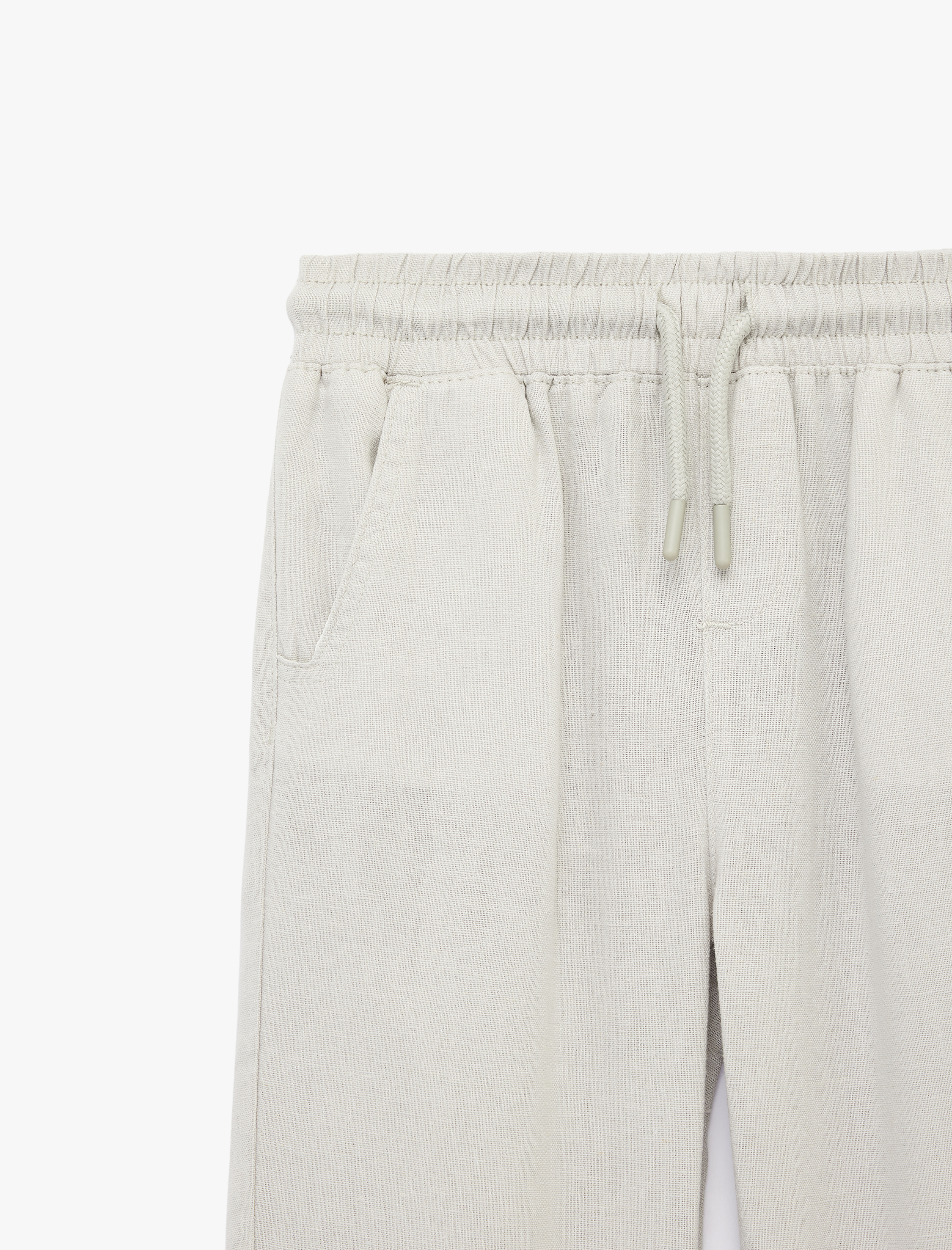  Erkek Çocuk Keten ve Viskon Karışımlı Beli Bağcıklı Rahat Kesim Basic Pantolon