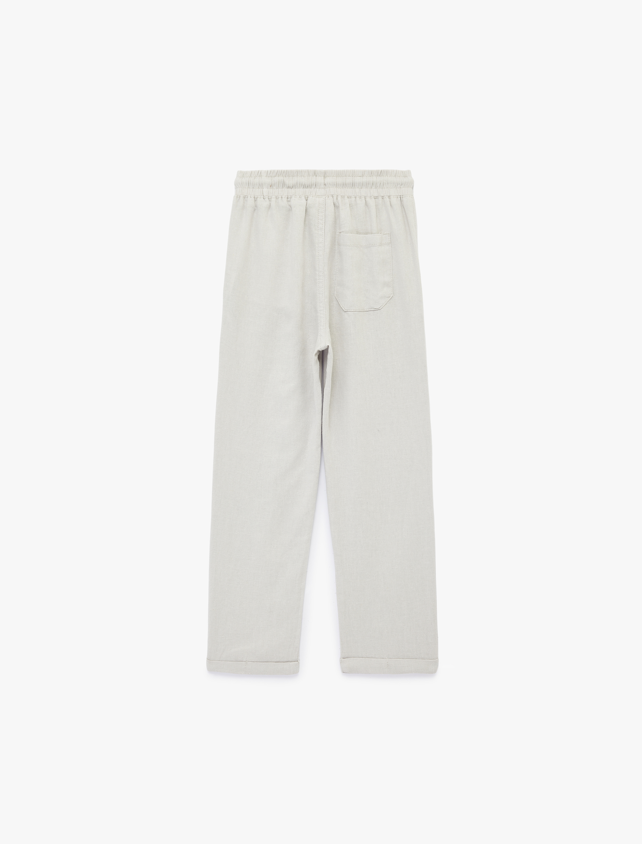  Erkek Çocuk Keten ve Viskon Karışımlı Beli Bağcıklı Rahat Kesim Basic Pantolon