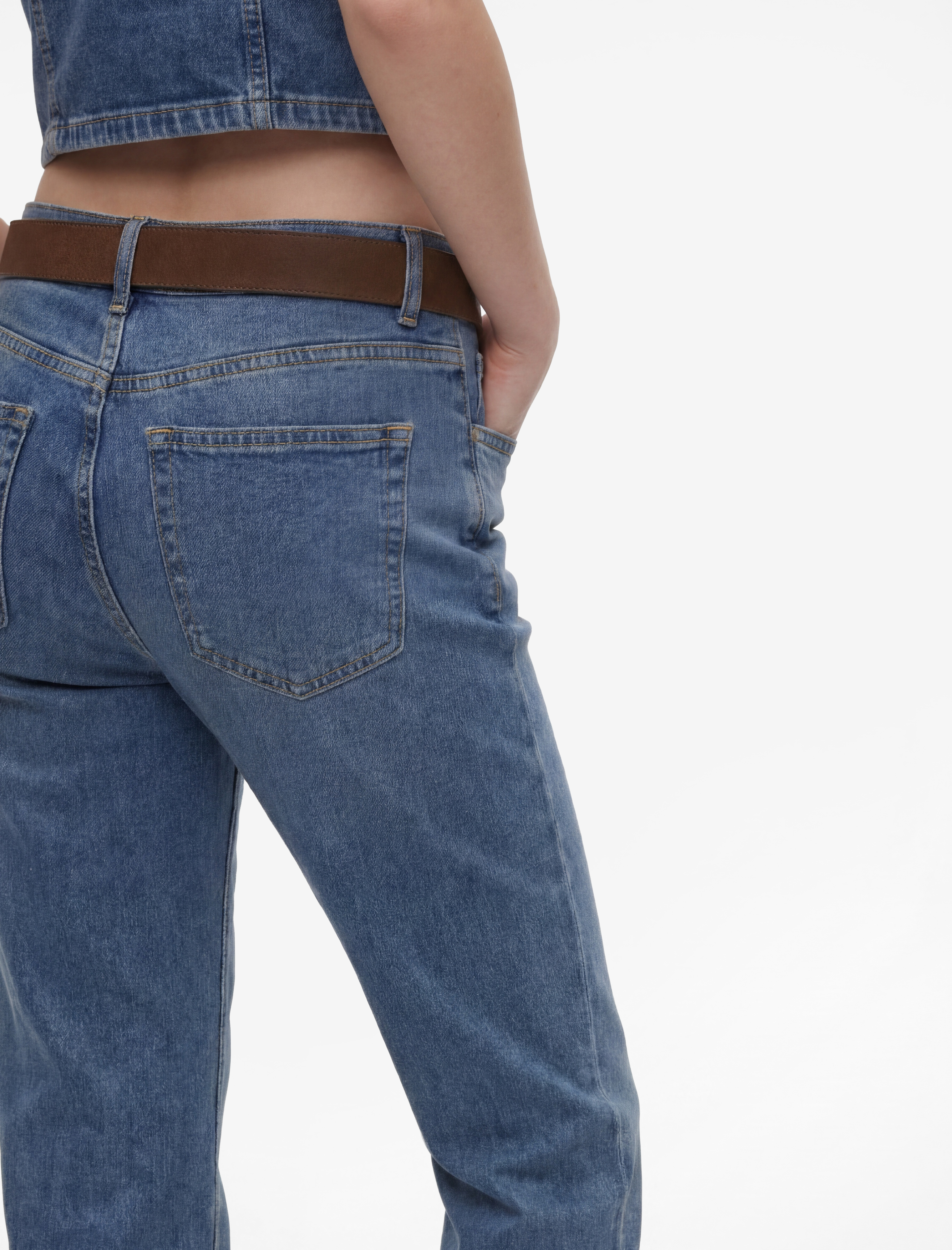   Dar Kesim Kemerli Düğmeli İspanyol Paça Denim Pantolon - Flare Jeans
