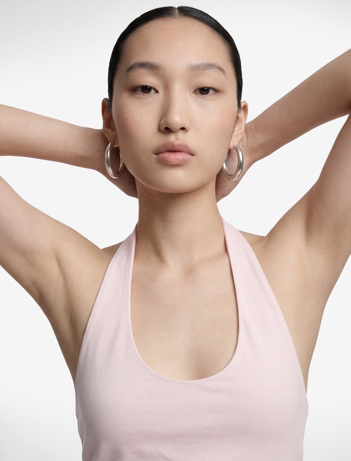  Halter Yaka Kolsuz Pamuklu Crop Bluz
