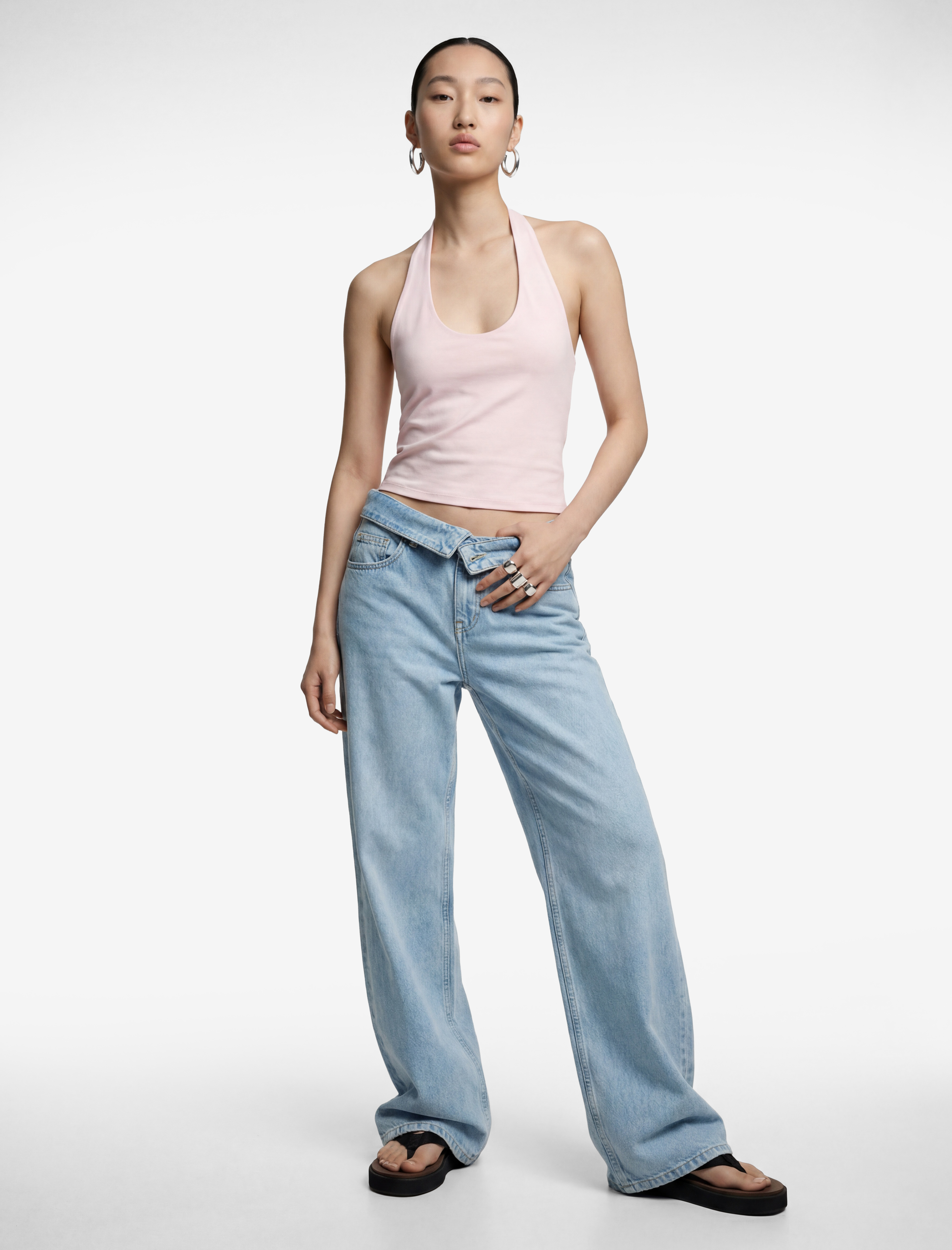   Halter Yaka Kolsuz Pamuklu Crop Bluz