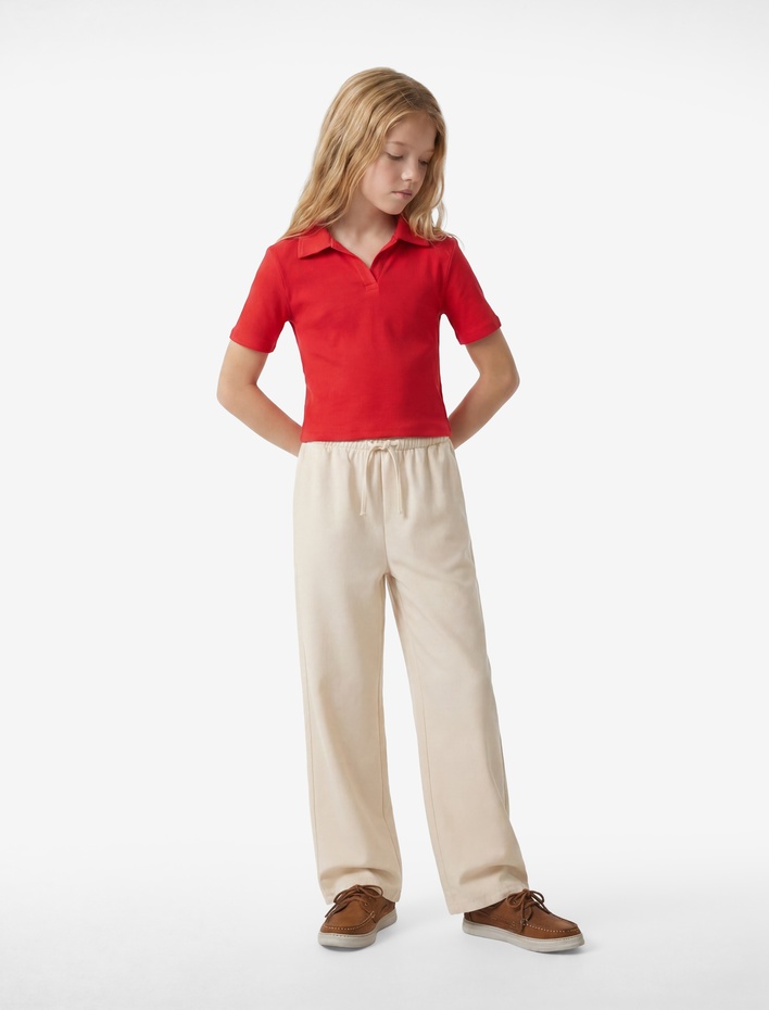 Kız Çocuk Düğmeli Modal Karışımlı Geniş Paça Pantolon