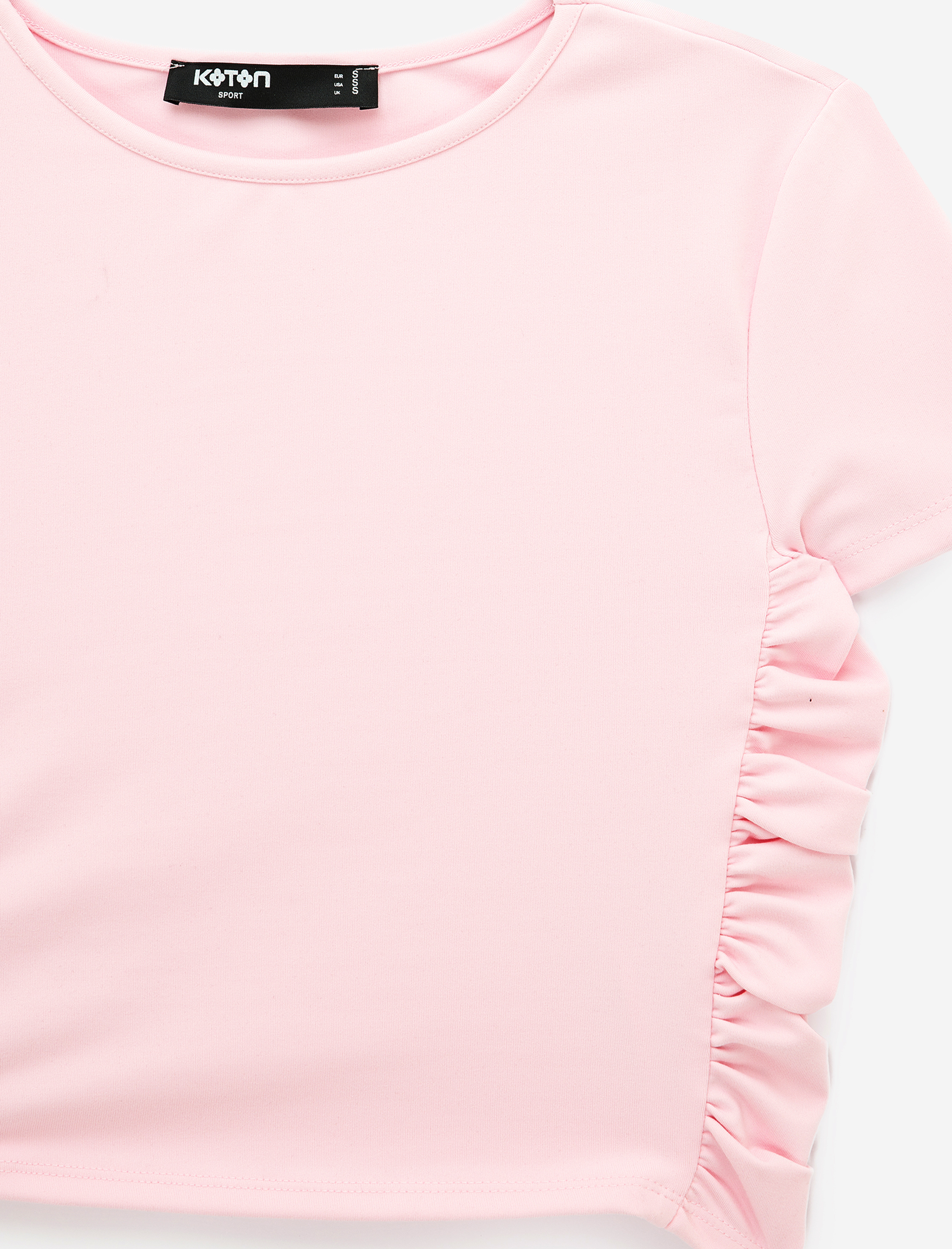   Slim Fit Büzgülü Kısa Kollu Bisiklet Yaka Crop Spor Tişört