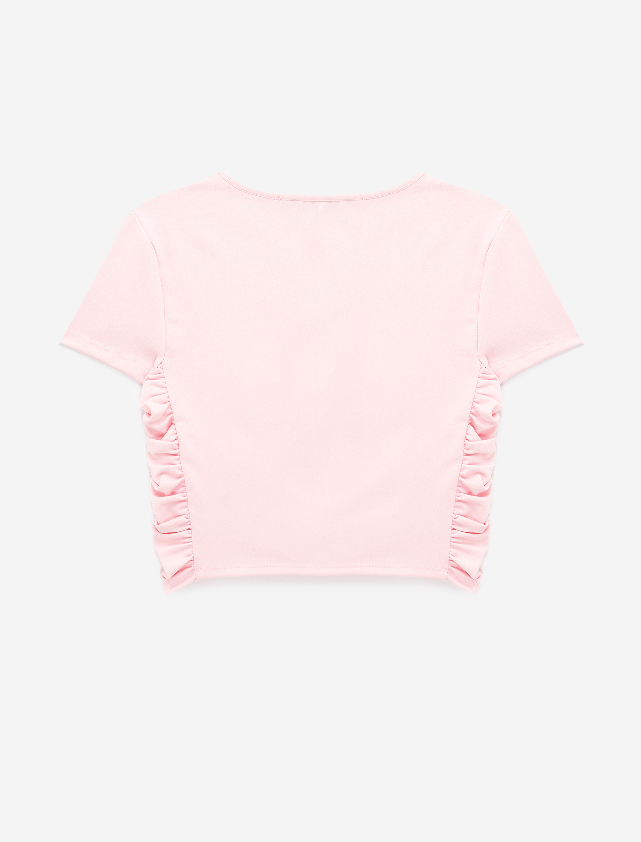   Slim Fit Büzgülü Kısa Kollu Bisiklet Yaka Crop Spor Tişört