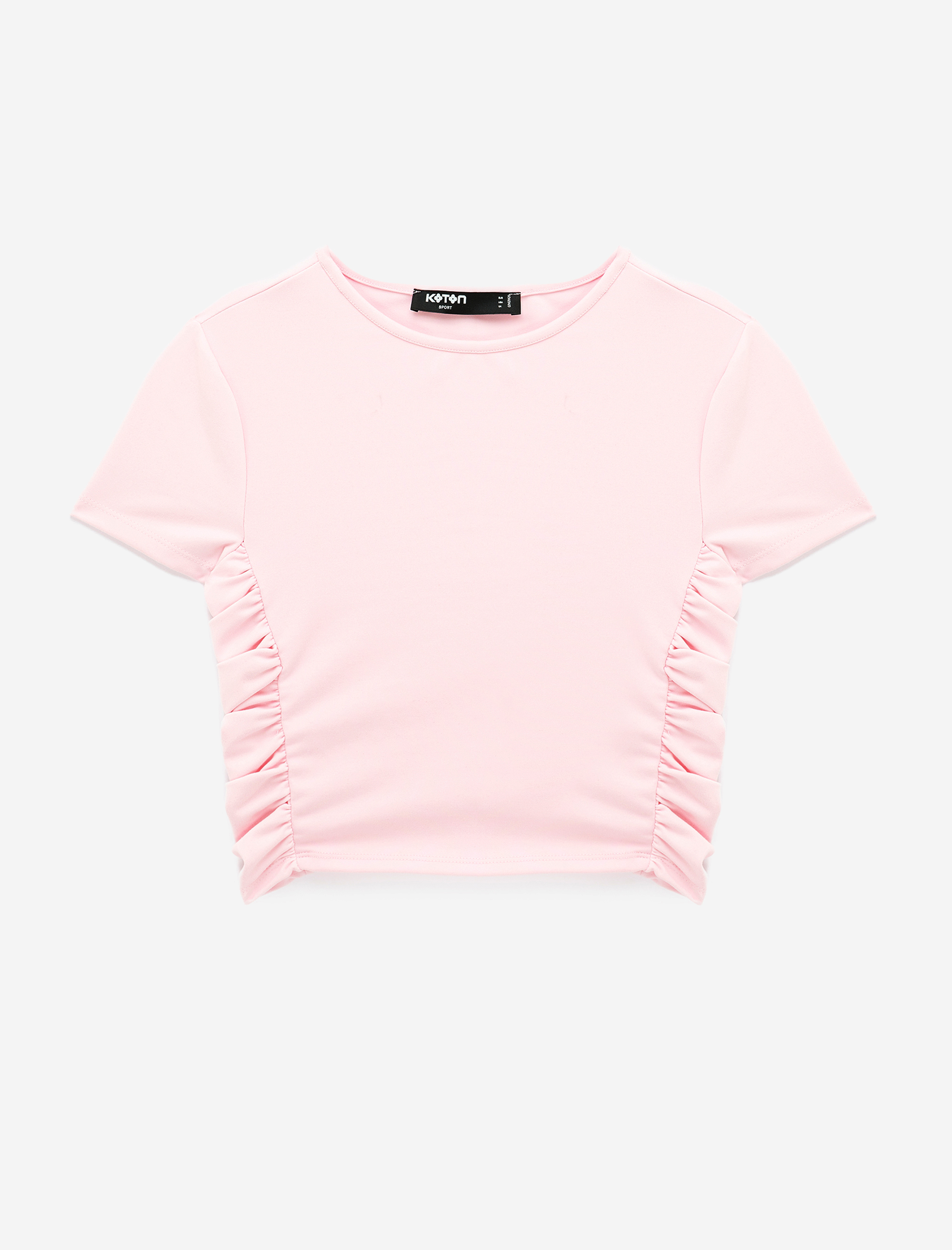  Slim Fit Büzgülü Kısa Kollu Bisiklet Yaka Crop Spor Tişört