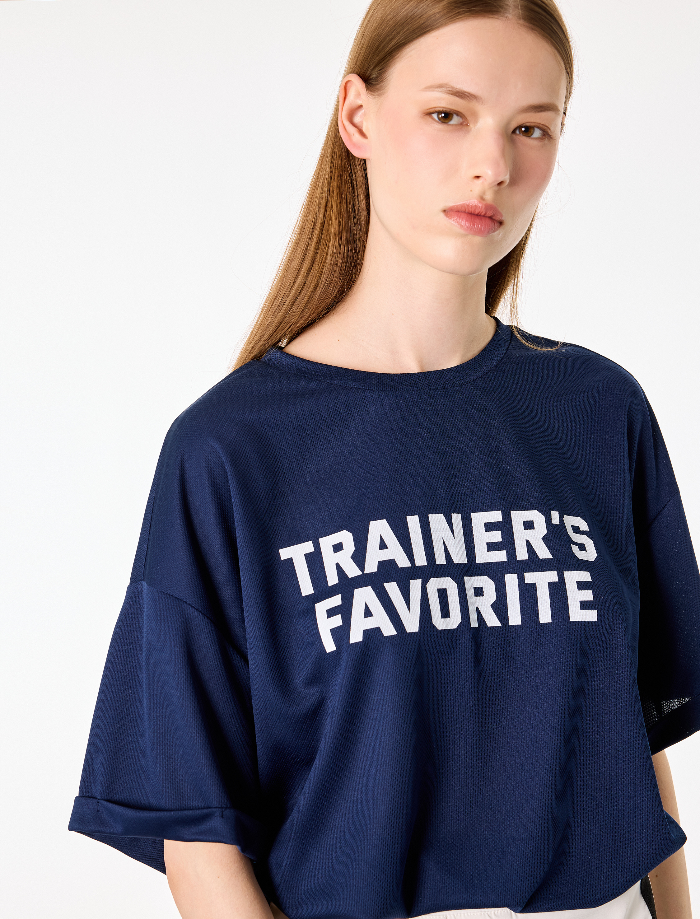   Yarım Kollu Bisiklet Yaka Baskılı Oversize Spor Tişört