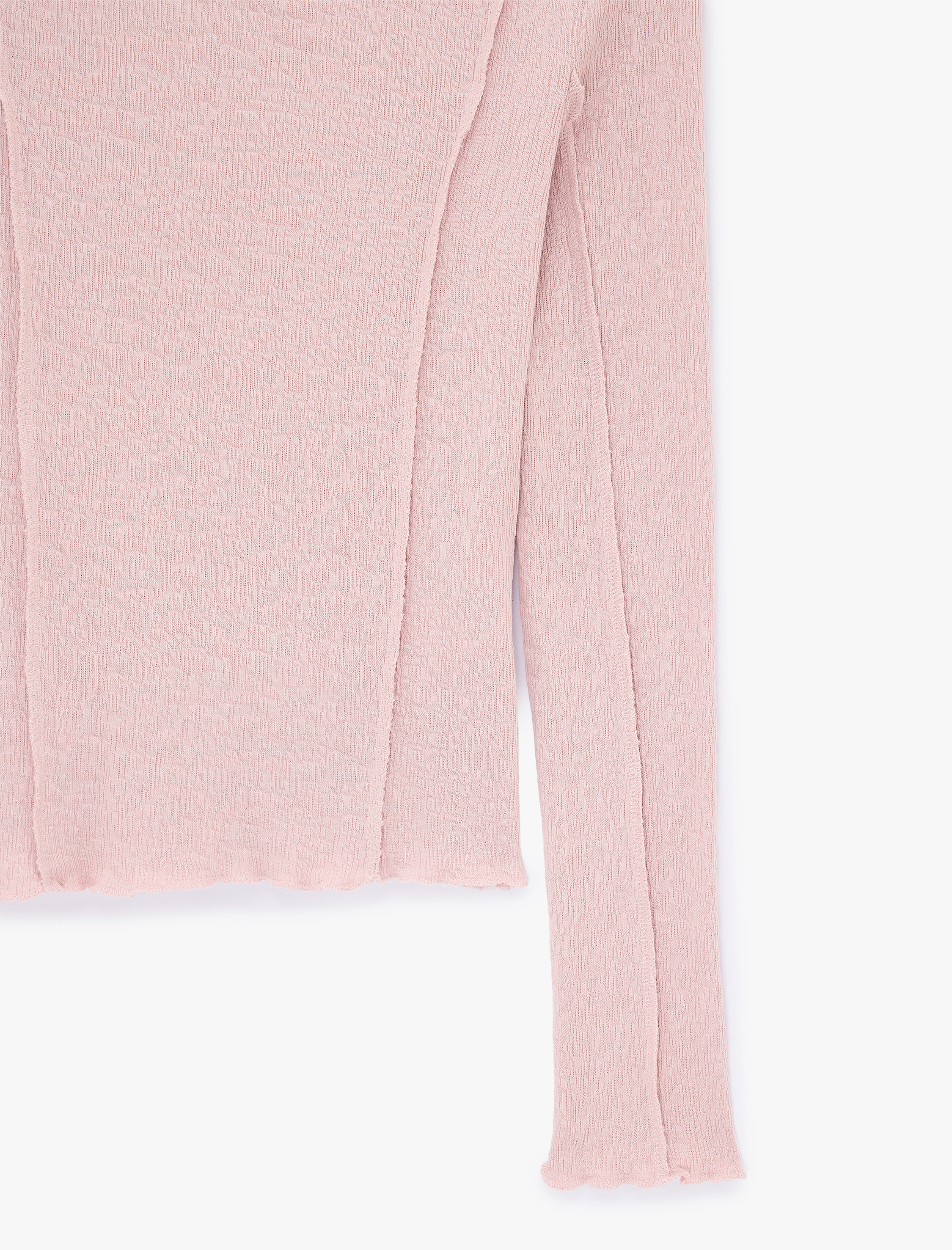   Pamuklu Nervürlü Slim Fit Kayık Yaka Uzun Kollu Tişört