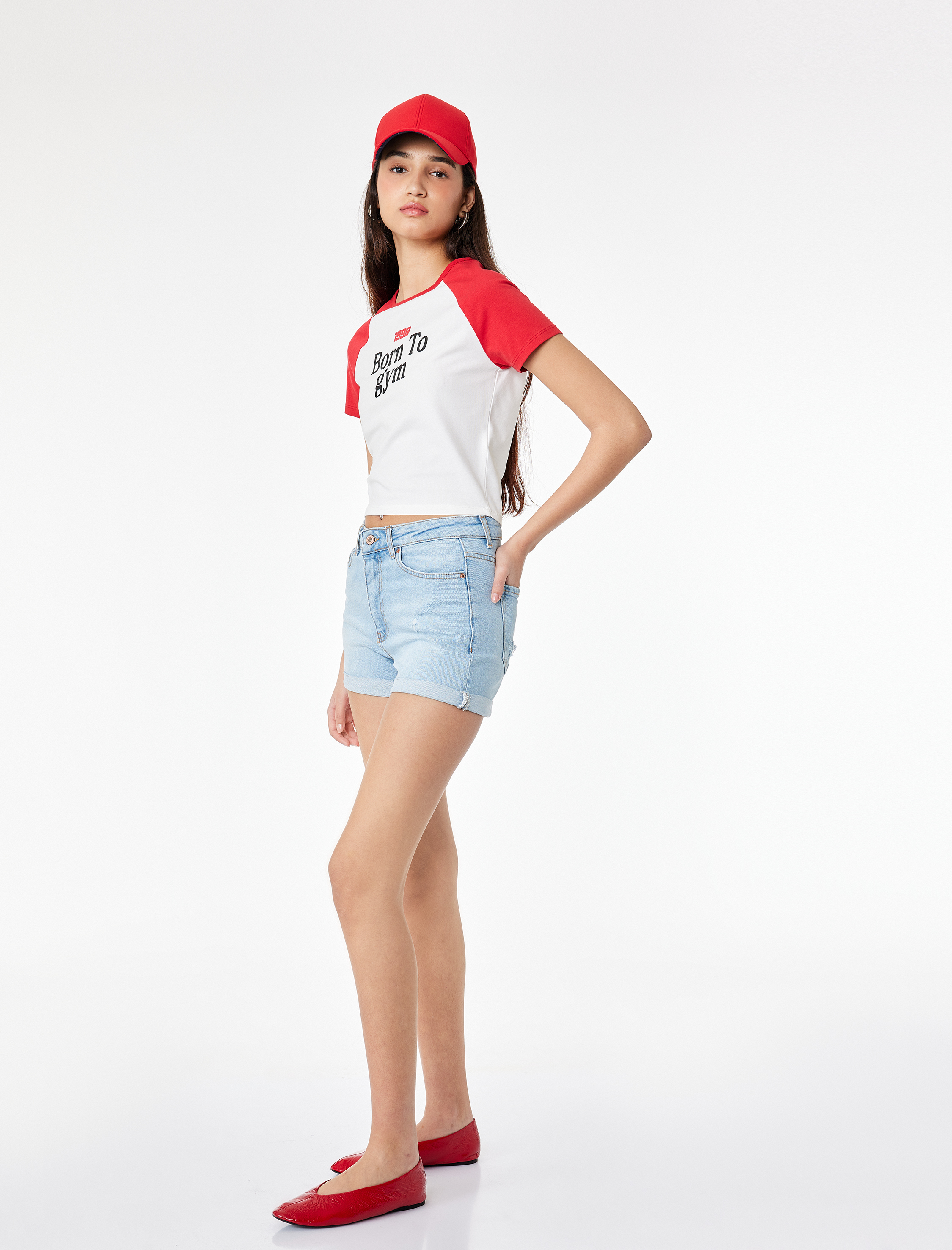   Pamuklu Yüksek Bel Slim Fit Duble Paça Mini Denim Şort