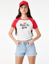 Pamuklu Slim Fit Kısa Kollu Bisiklet Yaka Baskılı Spor Tişört