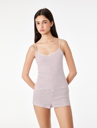 Pamuklu Çizgili Askılı Pijama Üstü